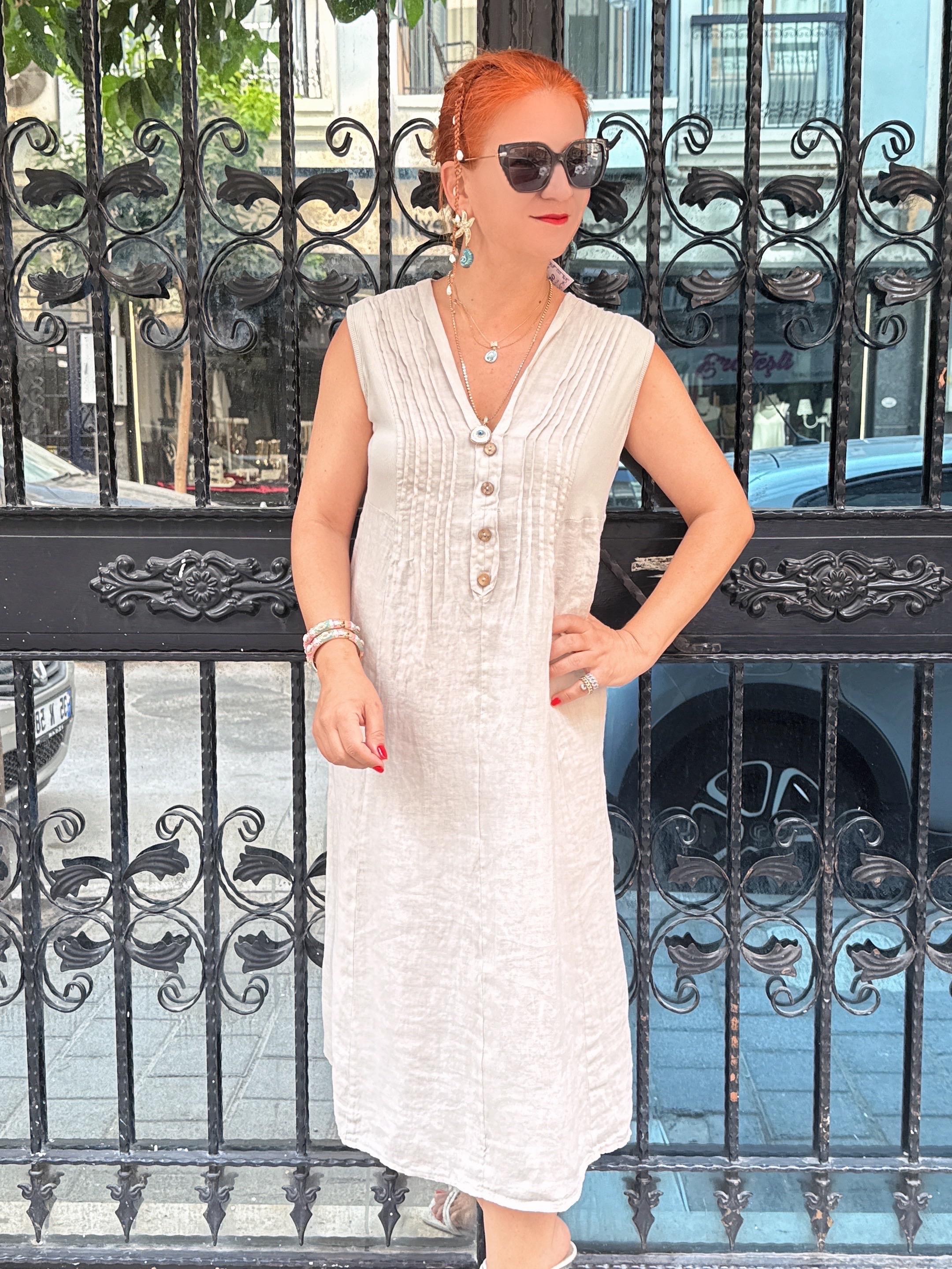 5545 Italyan Pamuklu Elbise Taş