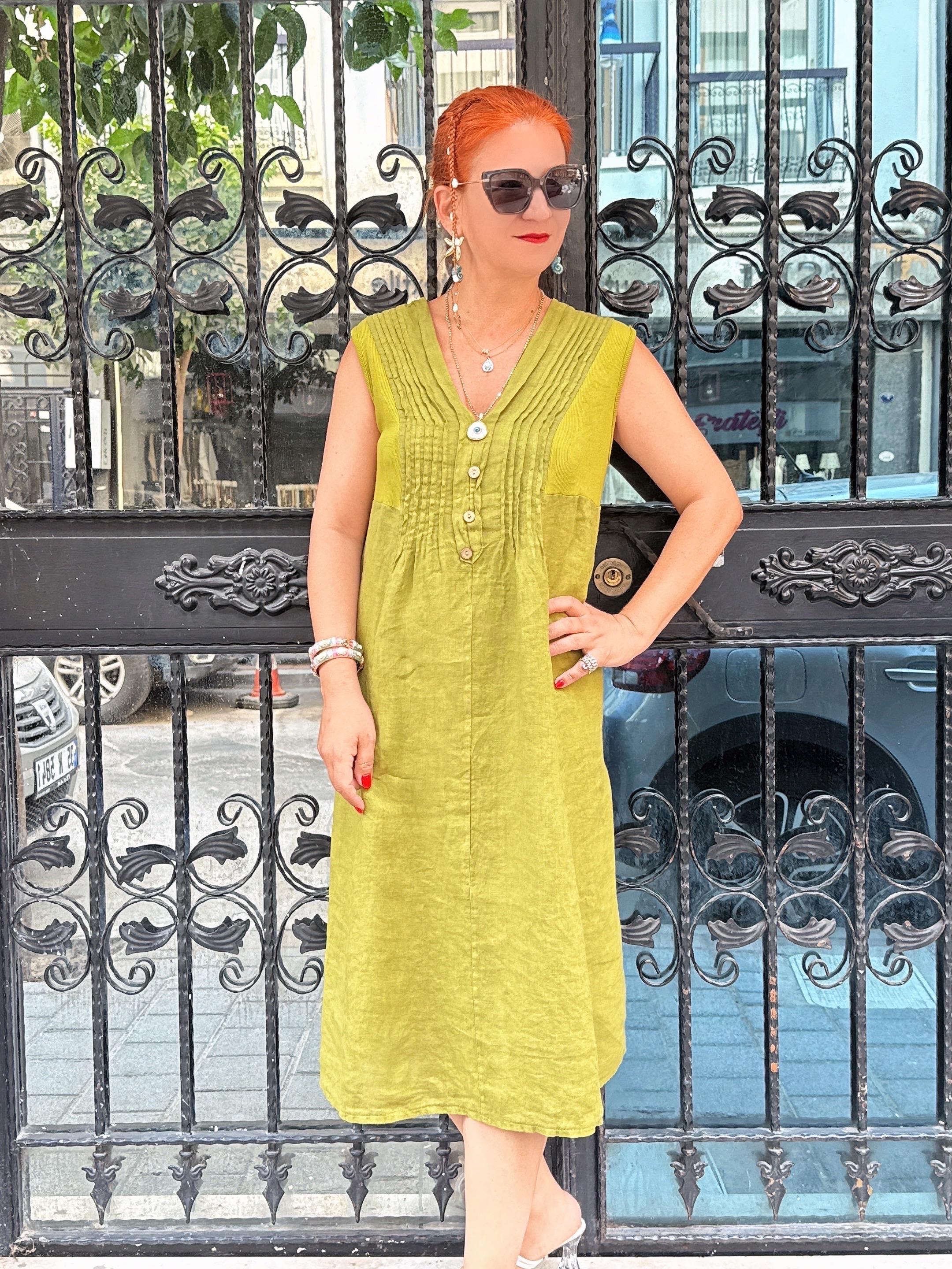 5545 Italyan Pamuklu Elbise Yeşil