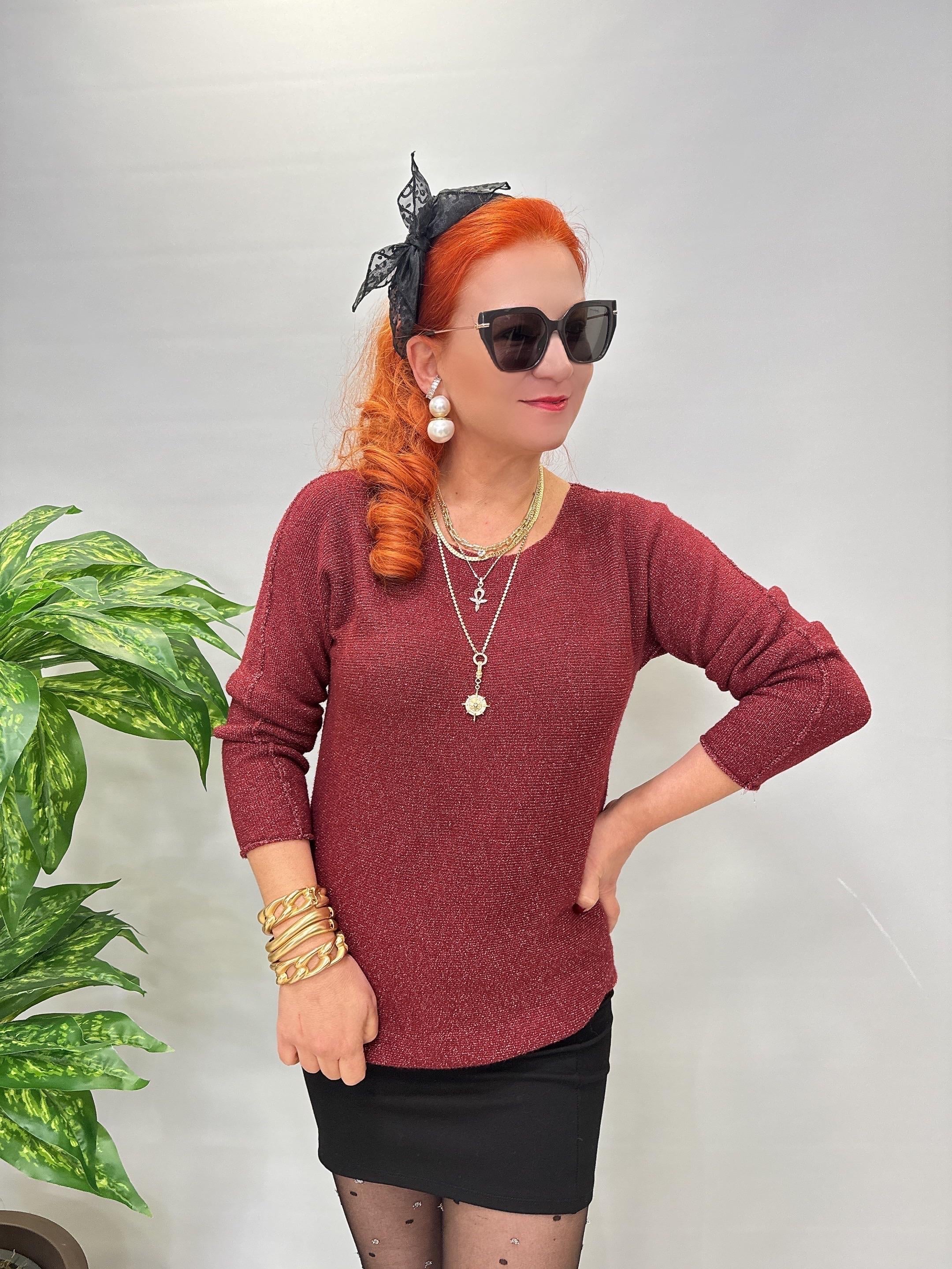 5645 Sİm Detaylı Triko bluz Bordo 