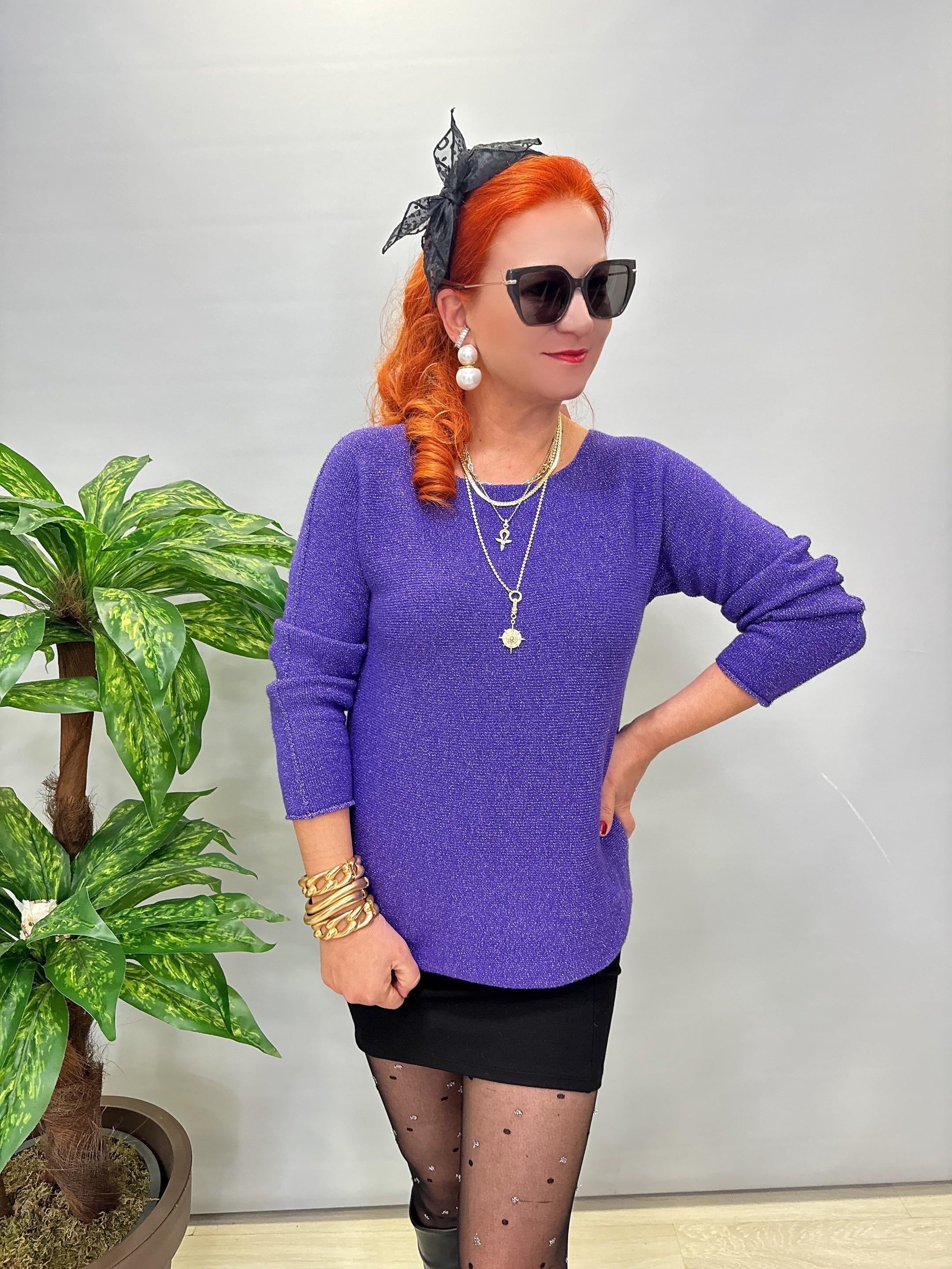 5645 Sİm Detaylı Triko bluz Mor