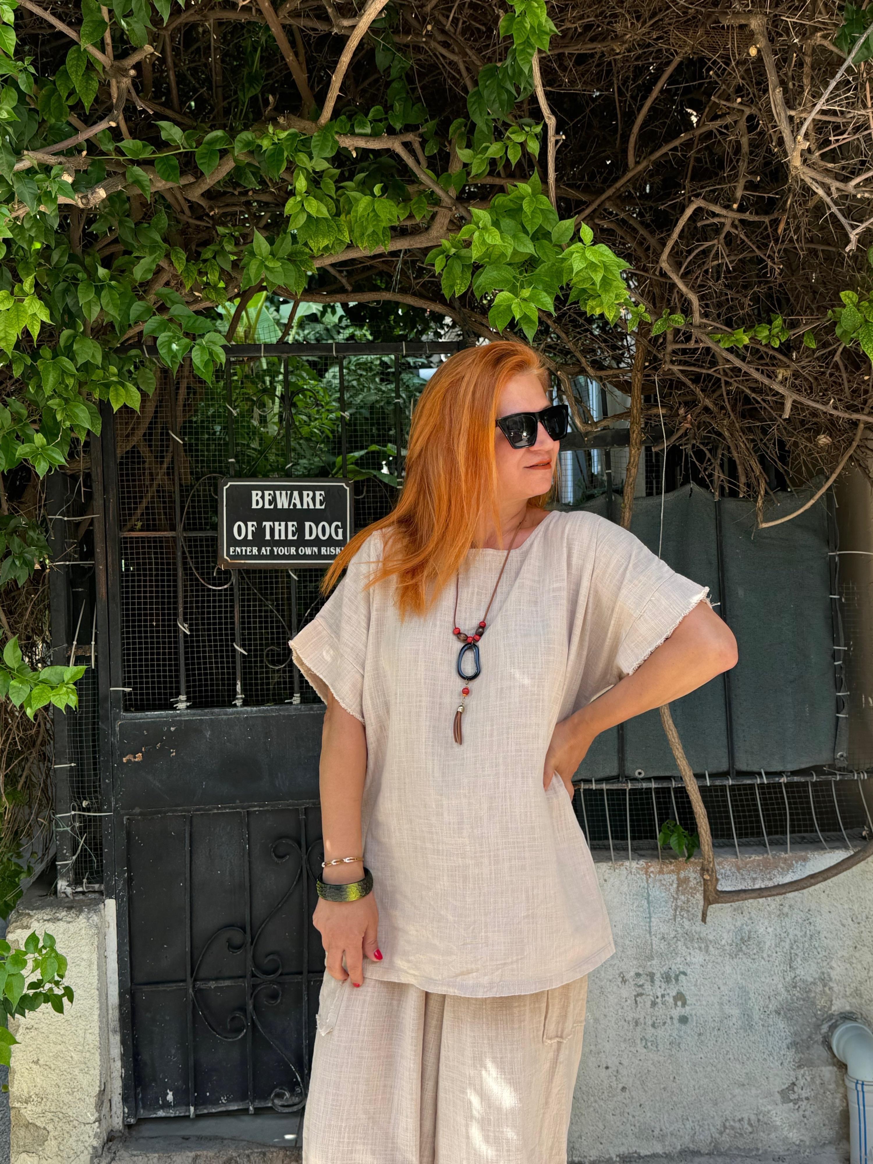 5700 KOLYE HEDİYELİ PAMUKLU BLUZ TAŞ 46 BEDENE KADAR UYUMLUDUR