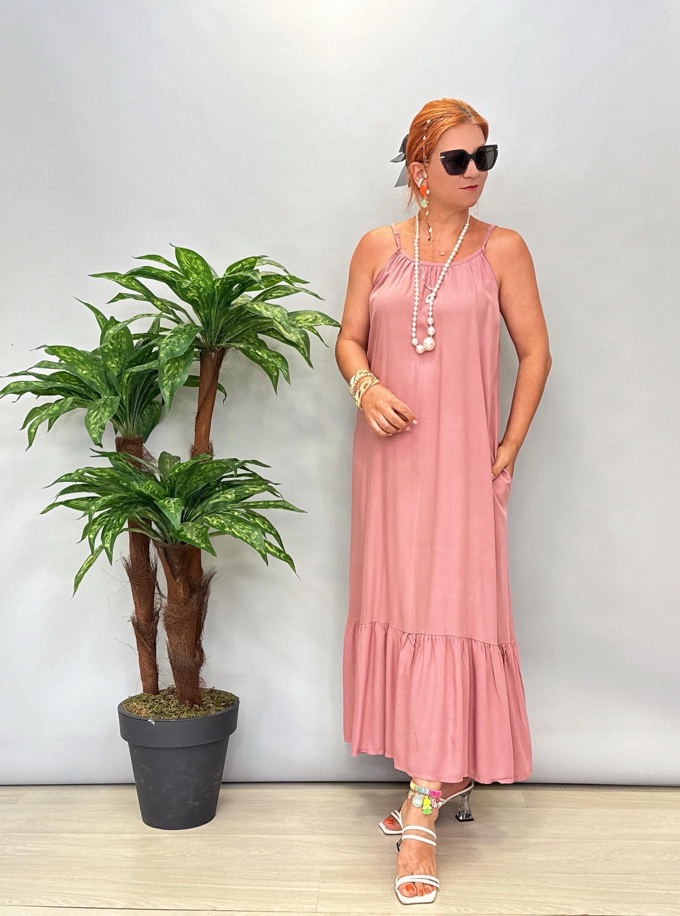 6024 Pamuklu Viskon Elbise Pembe