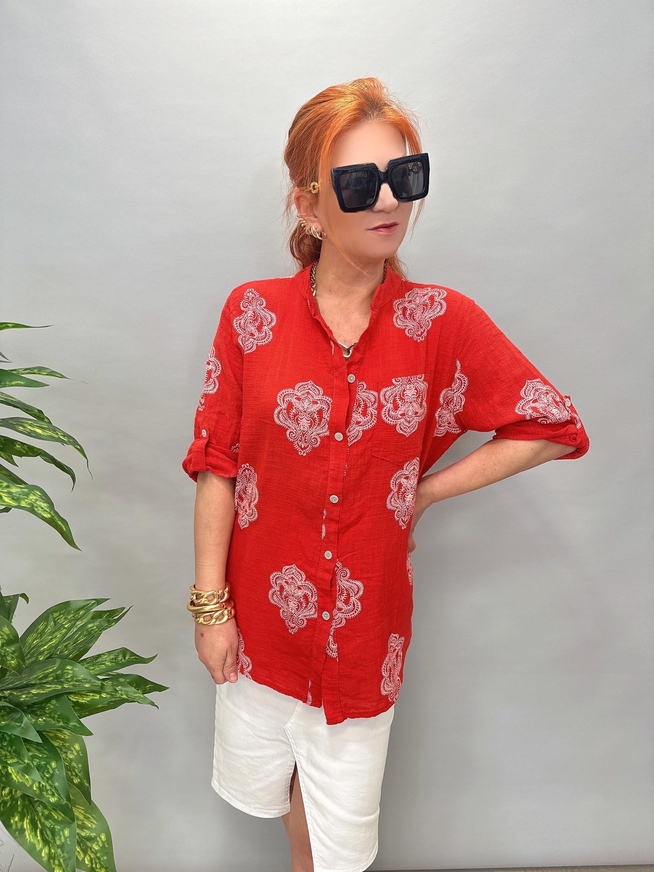 6035 İTALYAN PAMUKLU GÖMLEK KIRMIZI