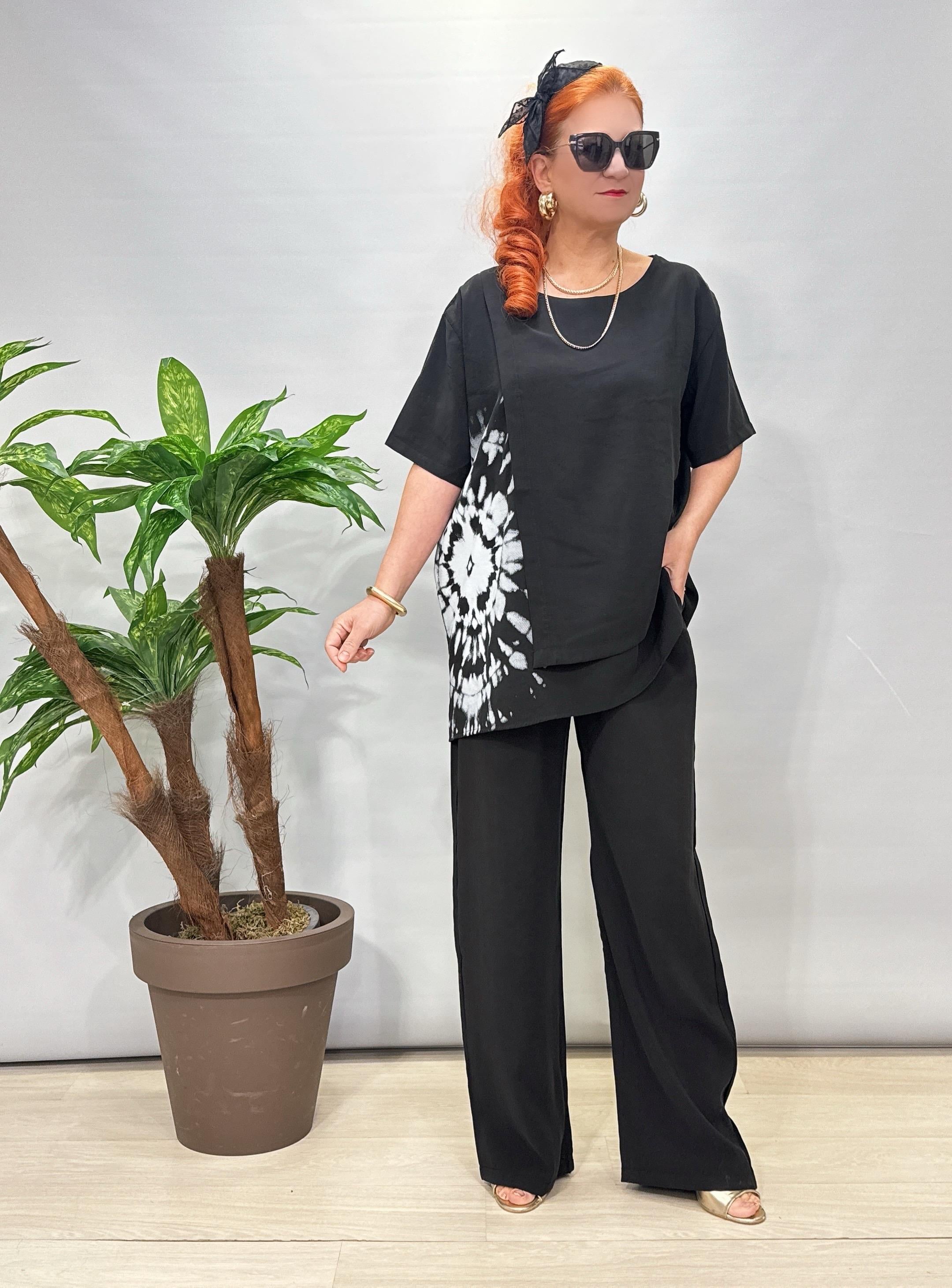 6040 Tencel Batik Desenli Takım Siyah