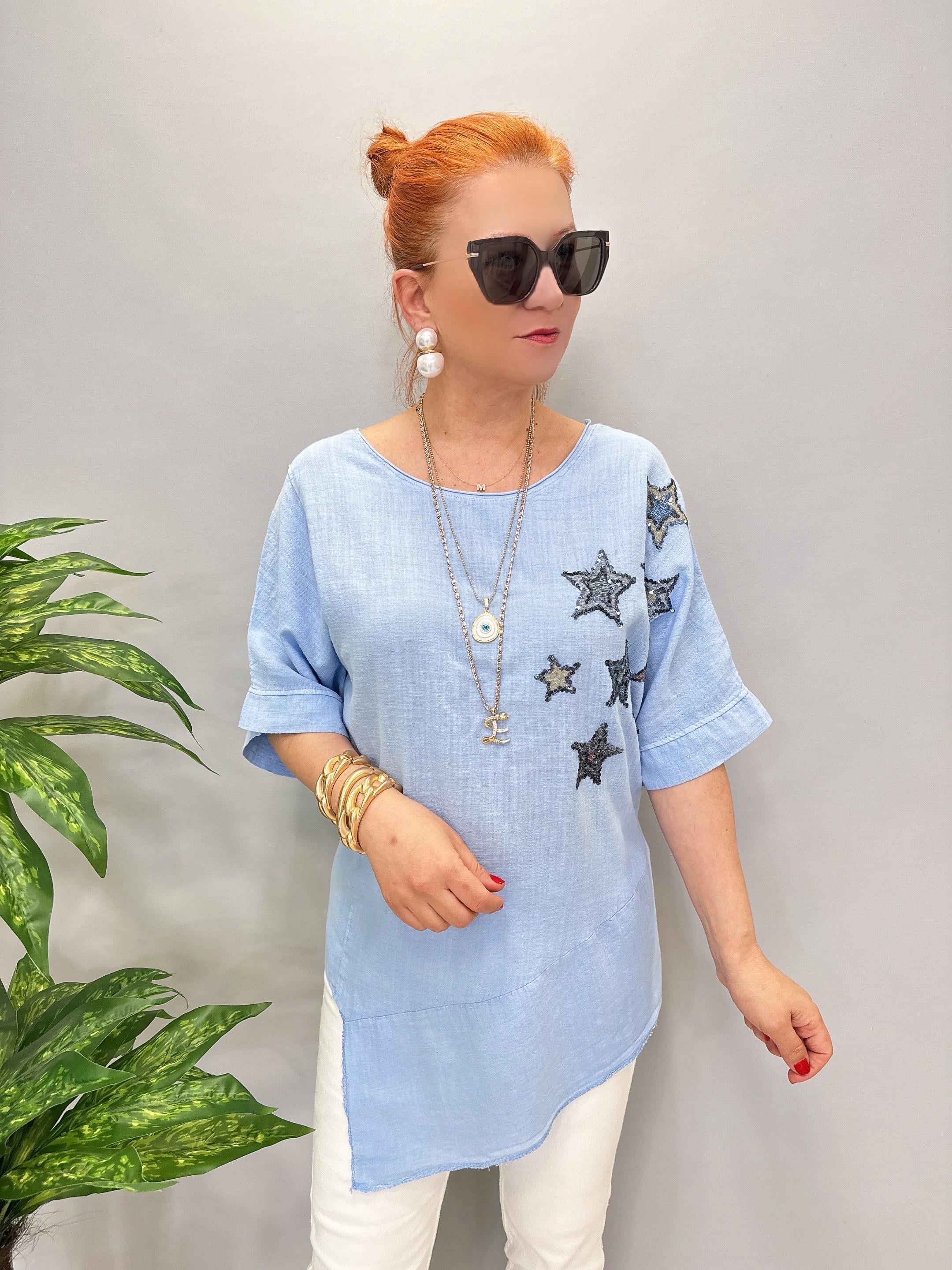 6042 PAMUKLU ASİMETRİK BLUZ MAVİ