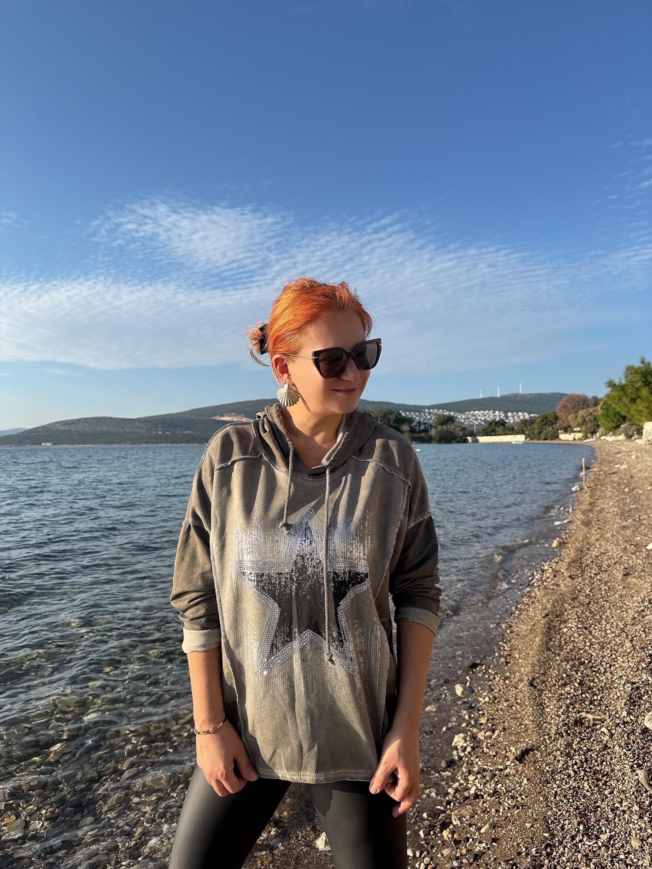 6160 Yıldız Detay Sweatshirt Vizon