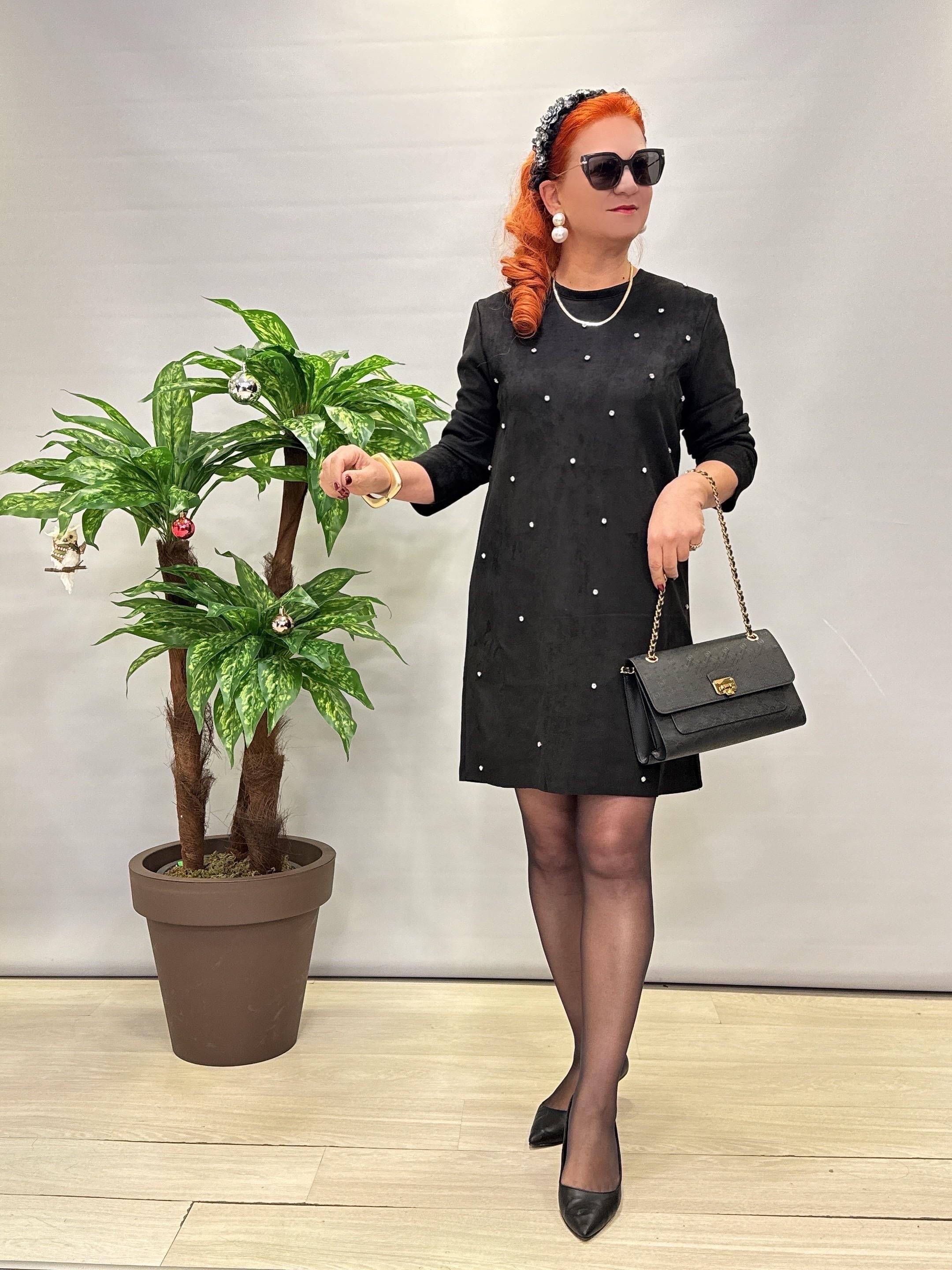 6310 Nubuk Taşlı Elbise Siyah 