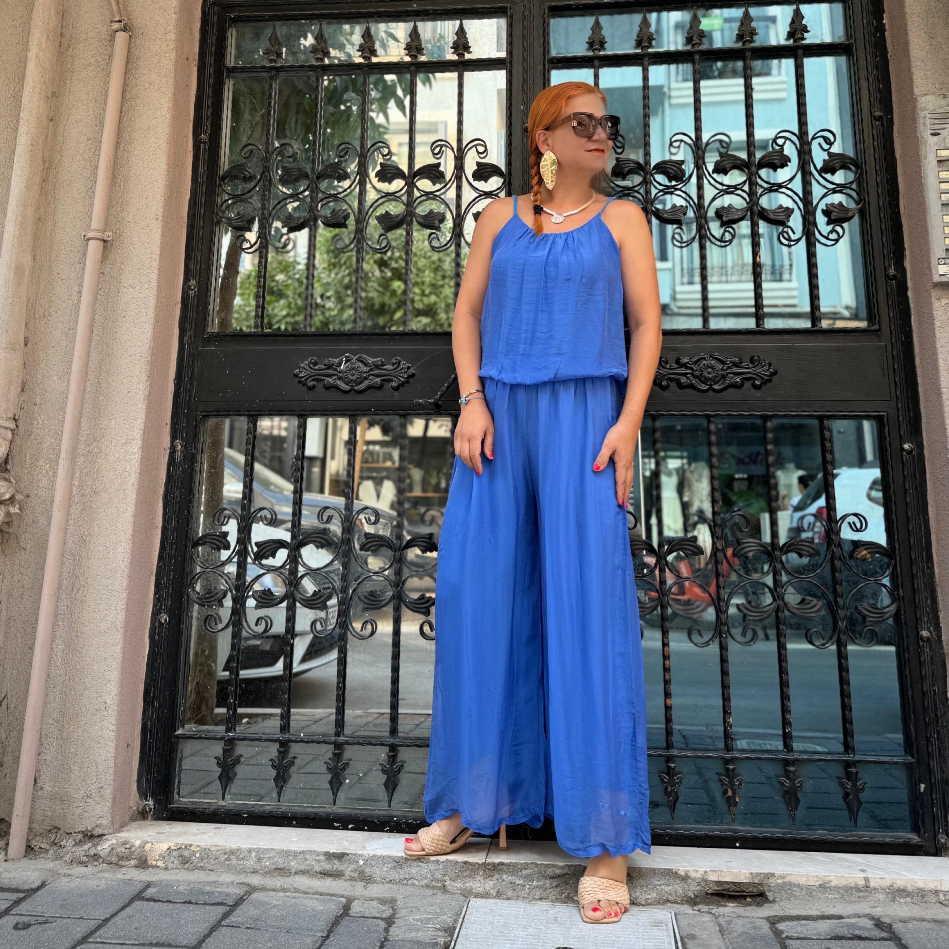 64926 PREMIUM İTALYAN İPEK TASARIM TULUM 36/42 BEDEN ARASI UYUMLUDUR SAKS MAVİ boyum 1.64