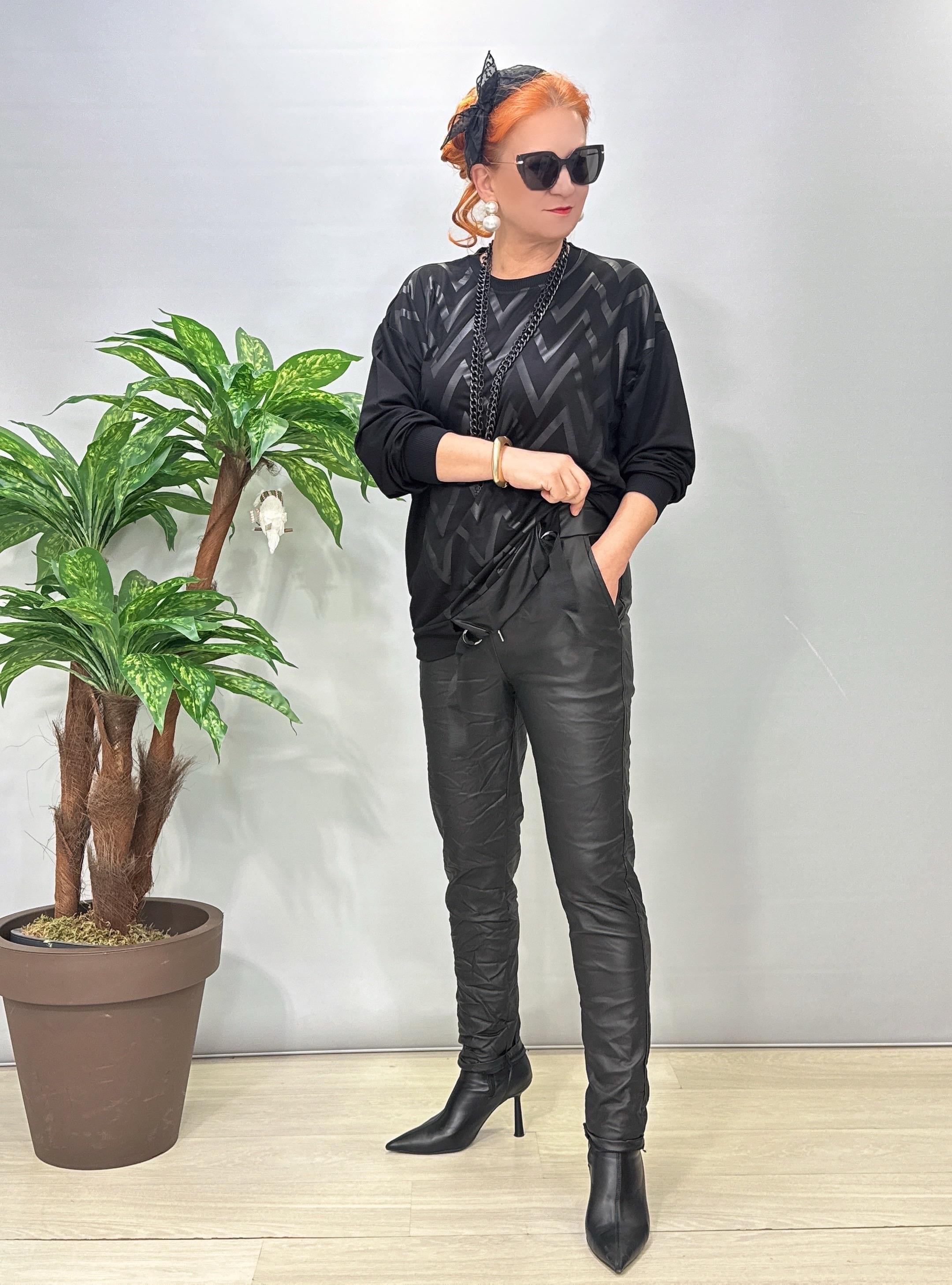 6547 Italyan Deri Görünümlü Pantolon Sİyah