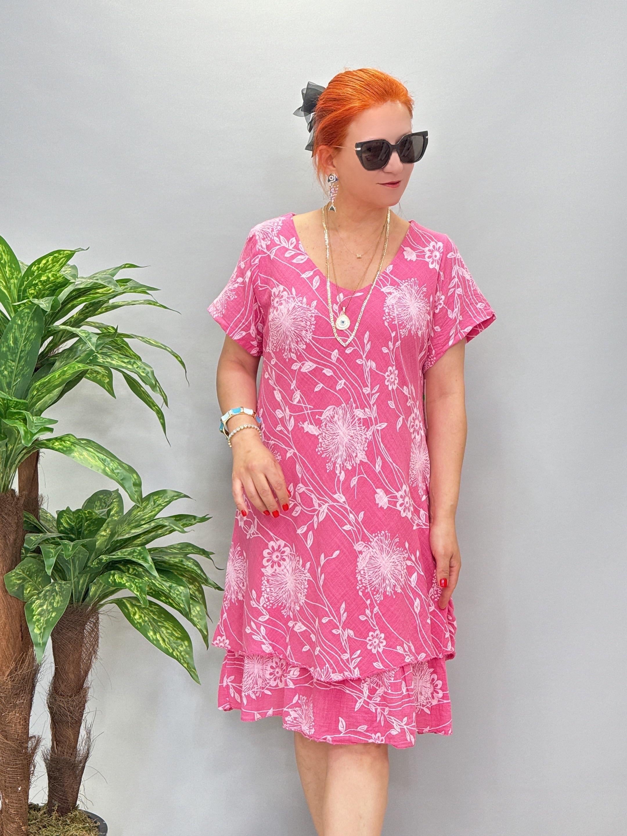 6614 Italyan Elbise Fuşya