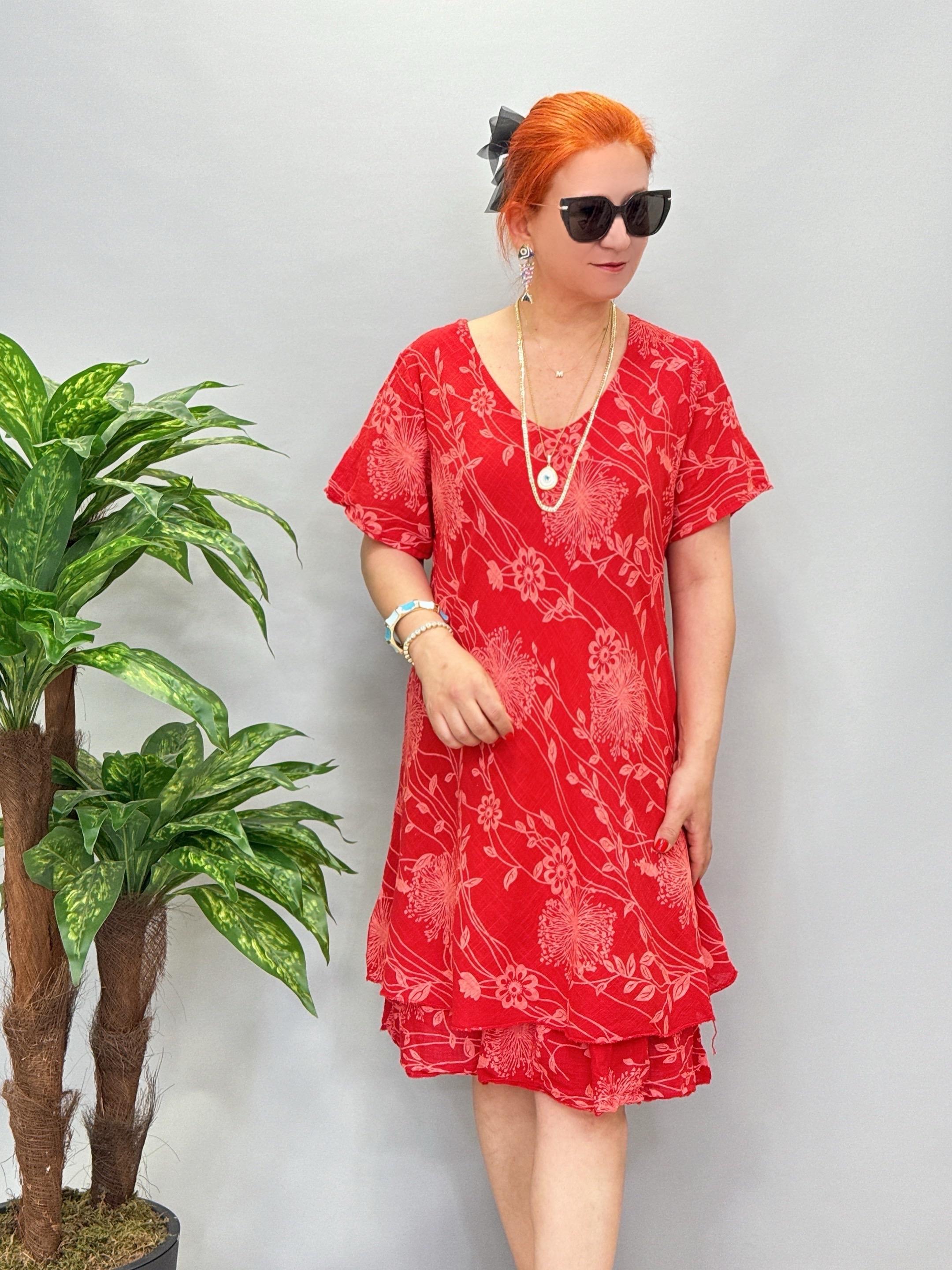 6614 Italyan Elbise Kırmızı