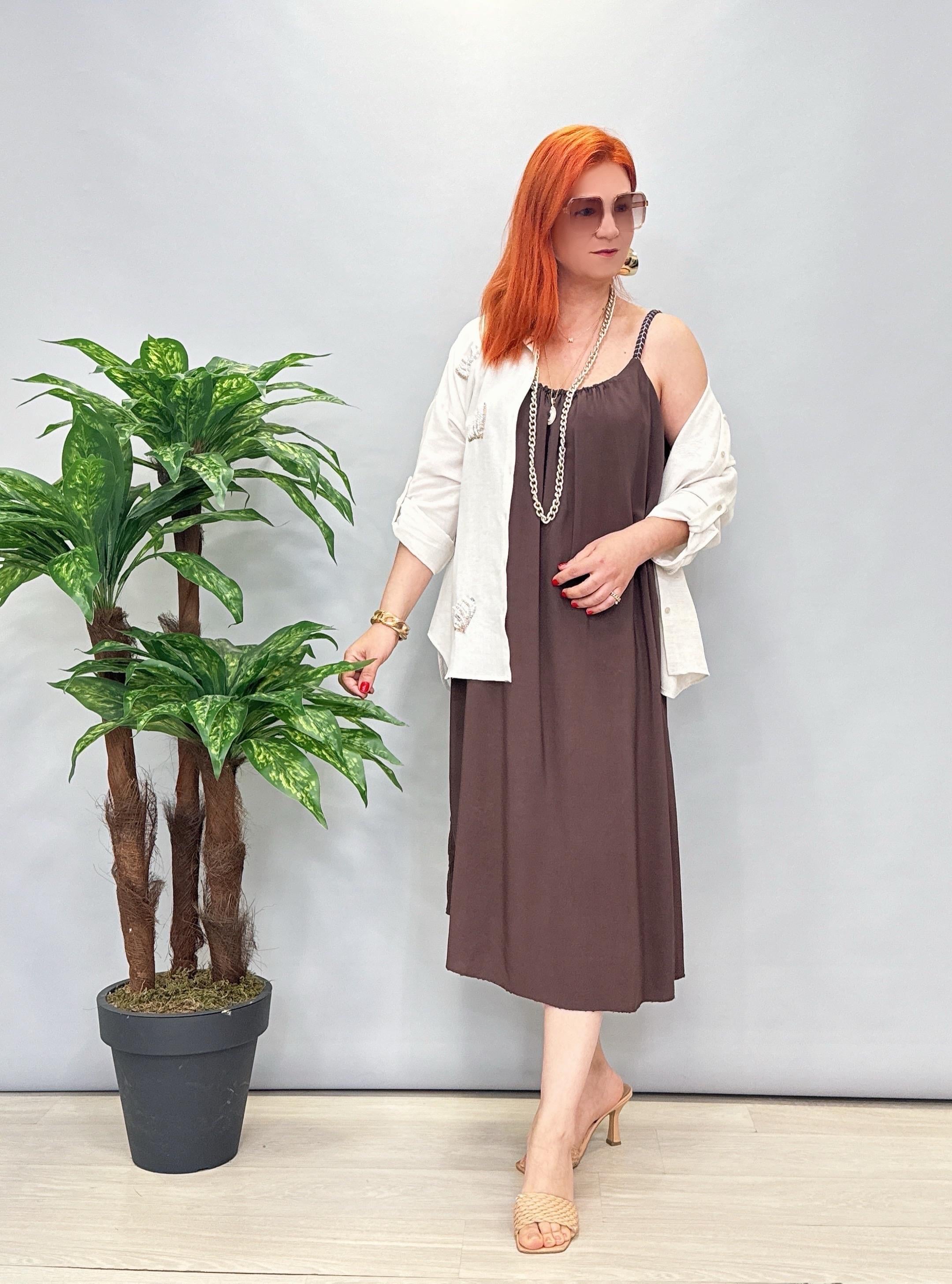6615 İtalyan Tensel Viskon Elbise Kahve