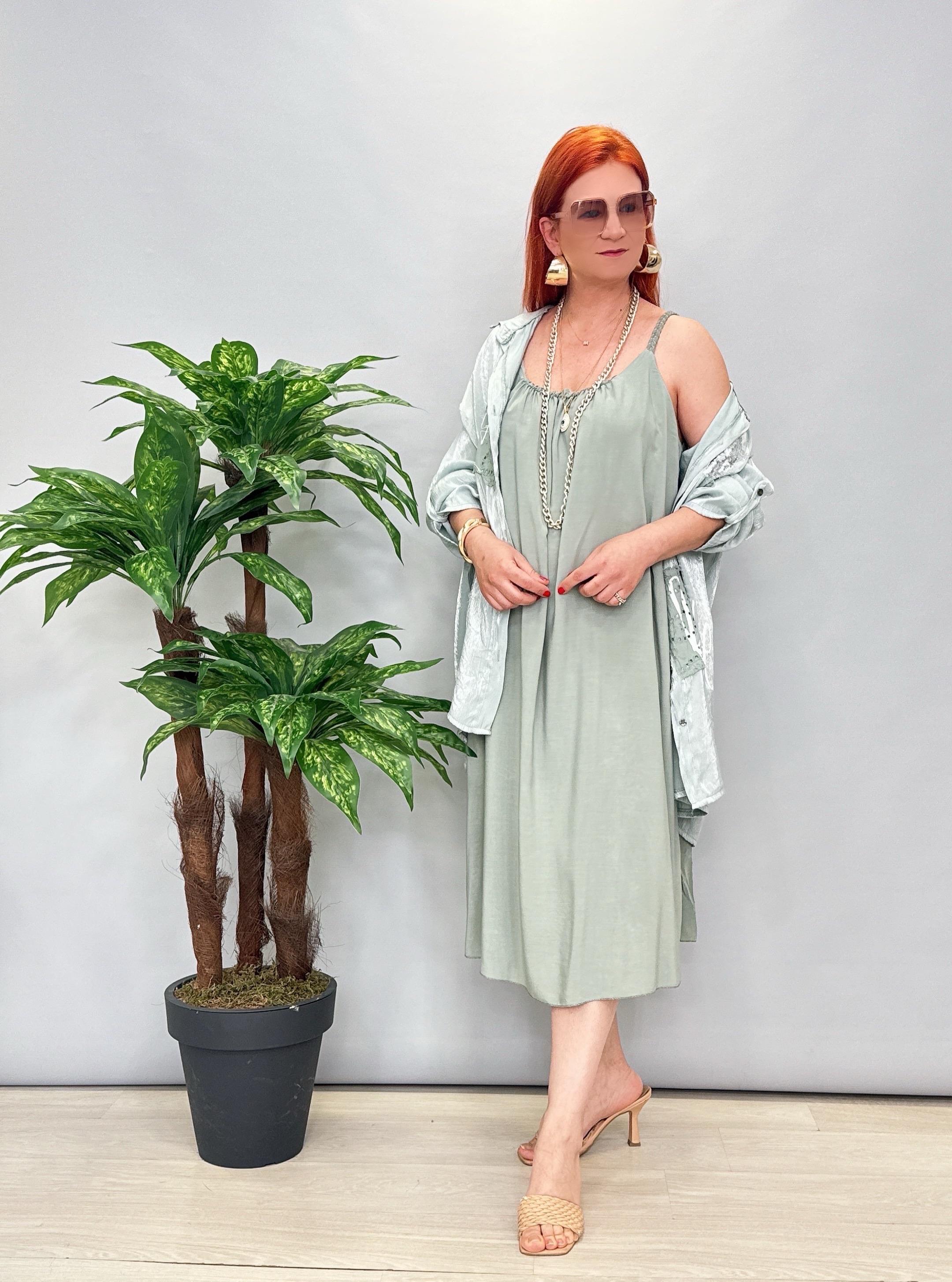 6615 İtalyan Tensel Viskon Elbise Mint yeşil