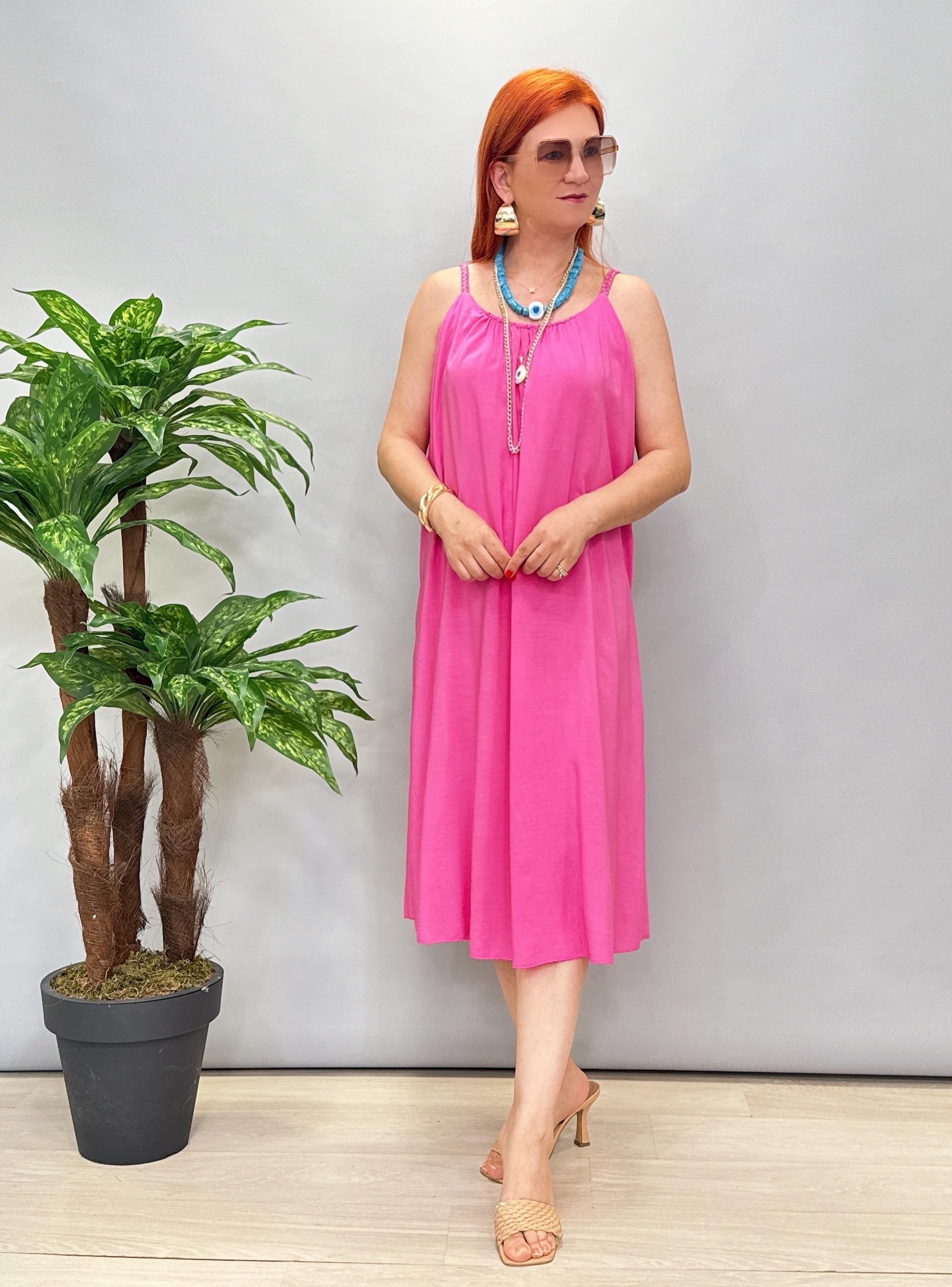 6615 İtalyan Tensel Viskon Elbise Pembe