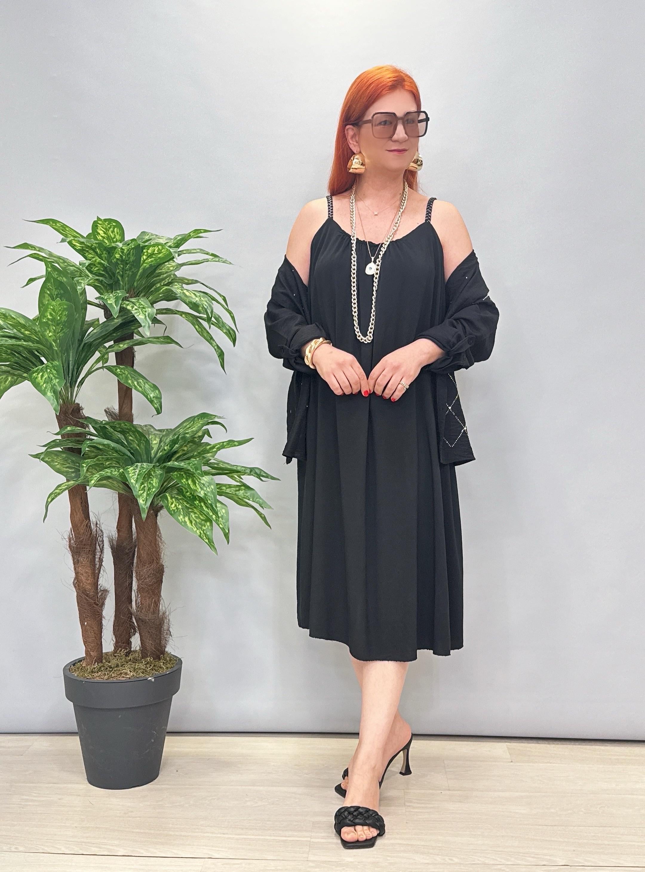 6615 İtalyan Tensel Viskon Elbise Siyah