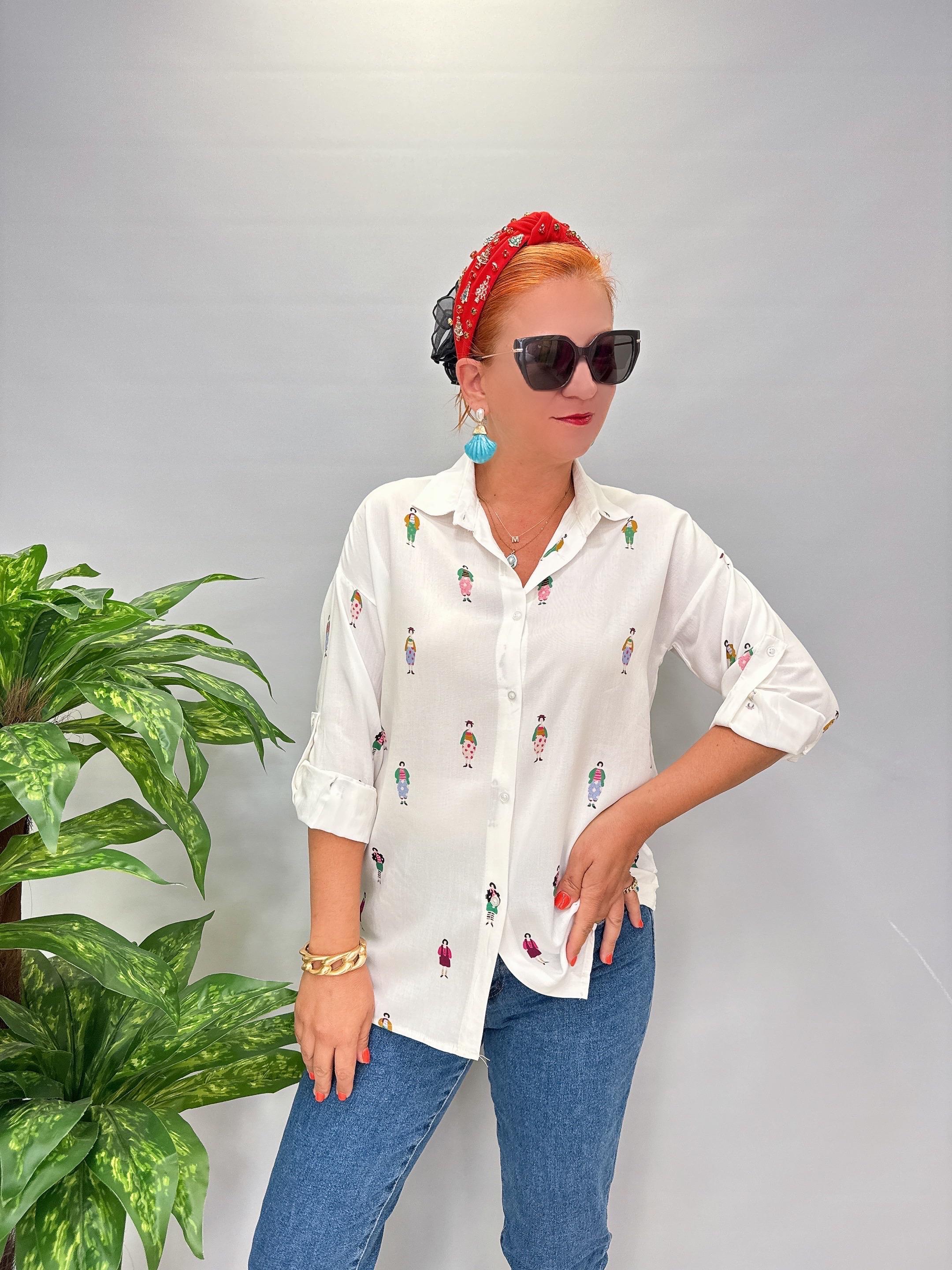 6616 Baskı Detay Gömlek Beyaz