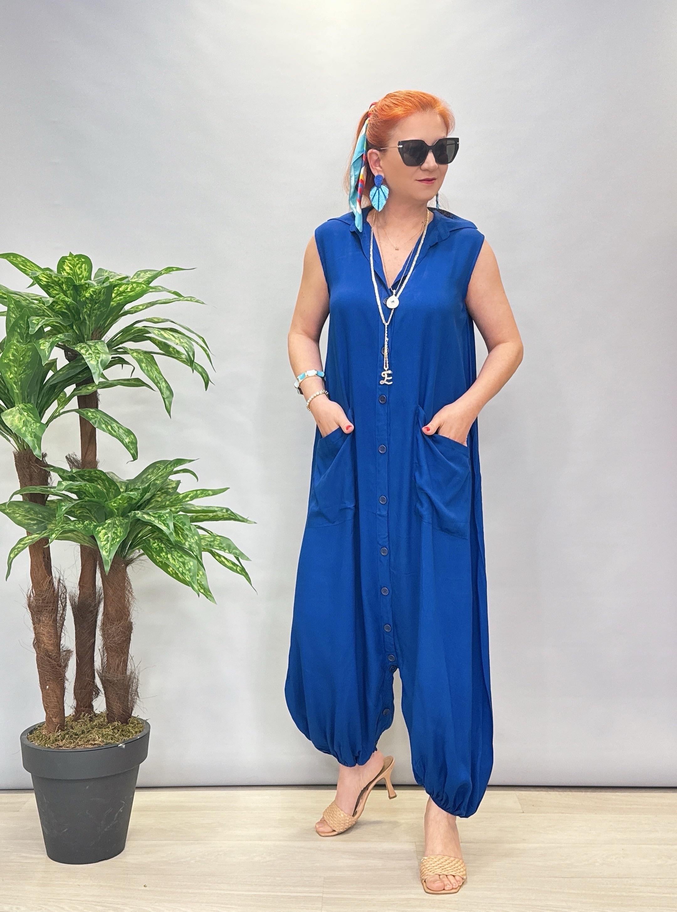 6632 Pamuklu Tulum/Elbise Saks Mavi