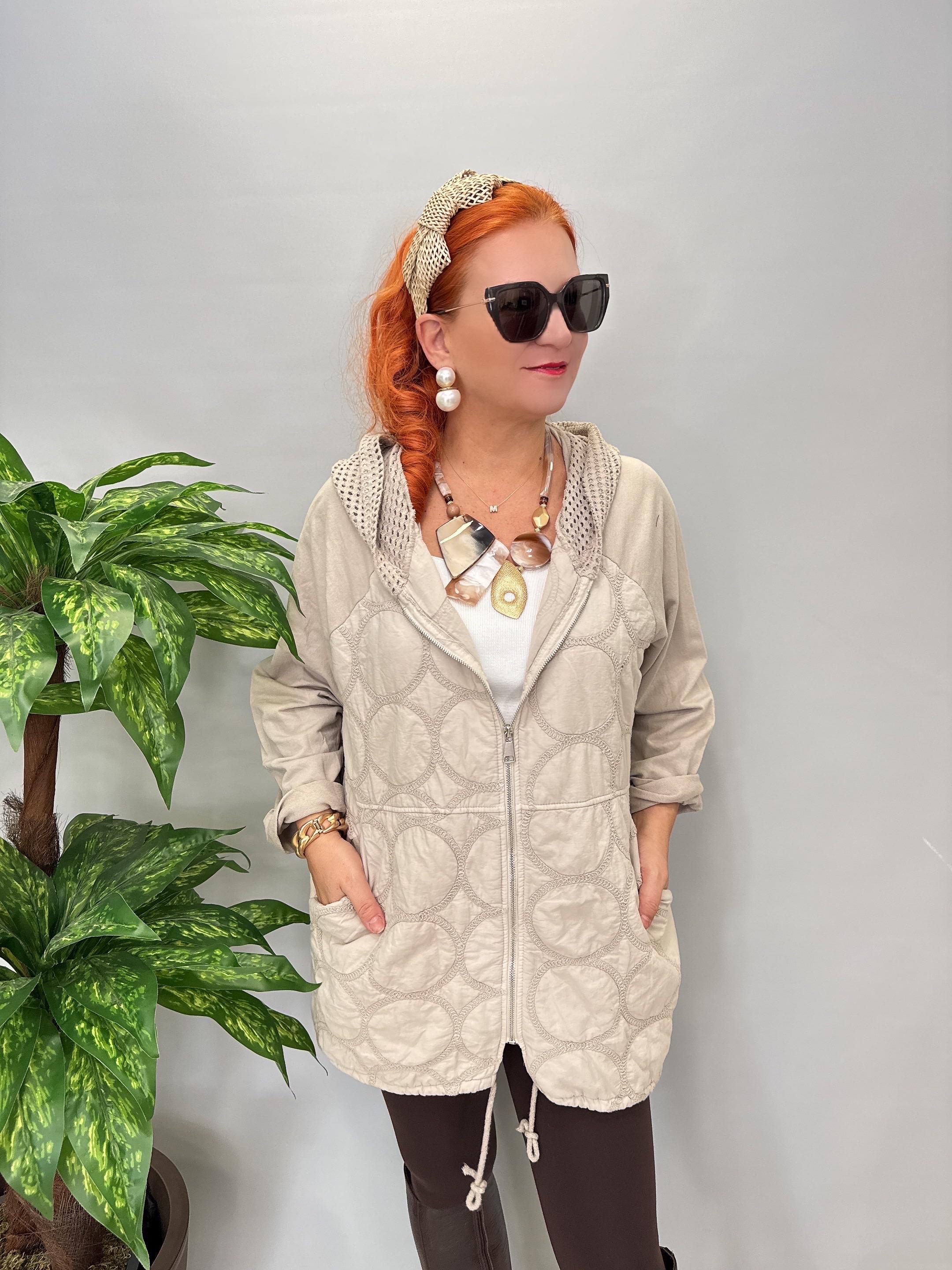 6878 Italyan Kapşonu File Detay Ceket Taş