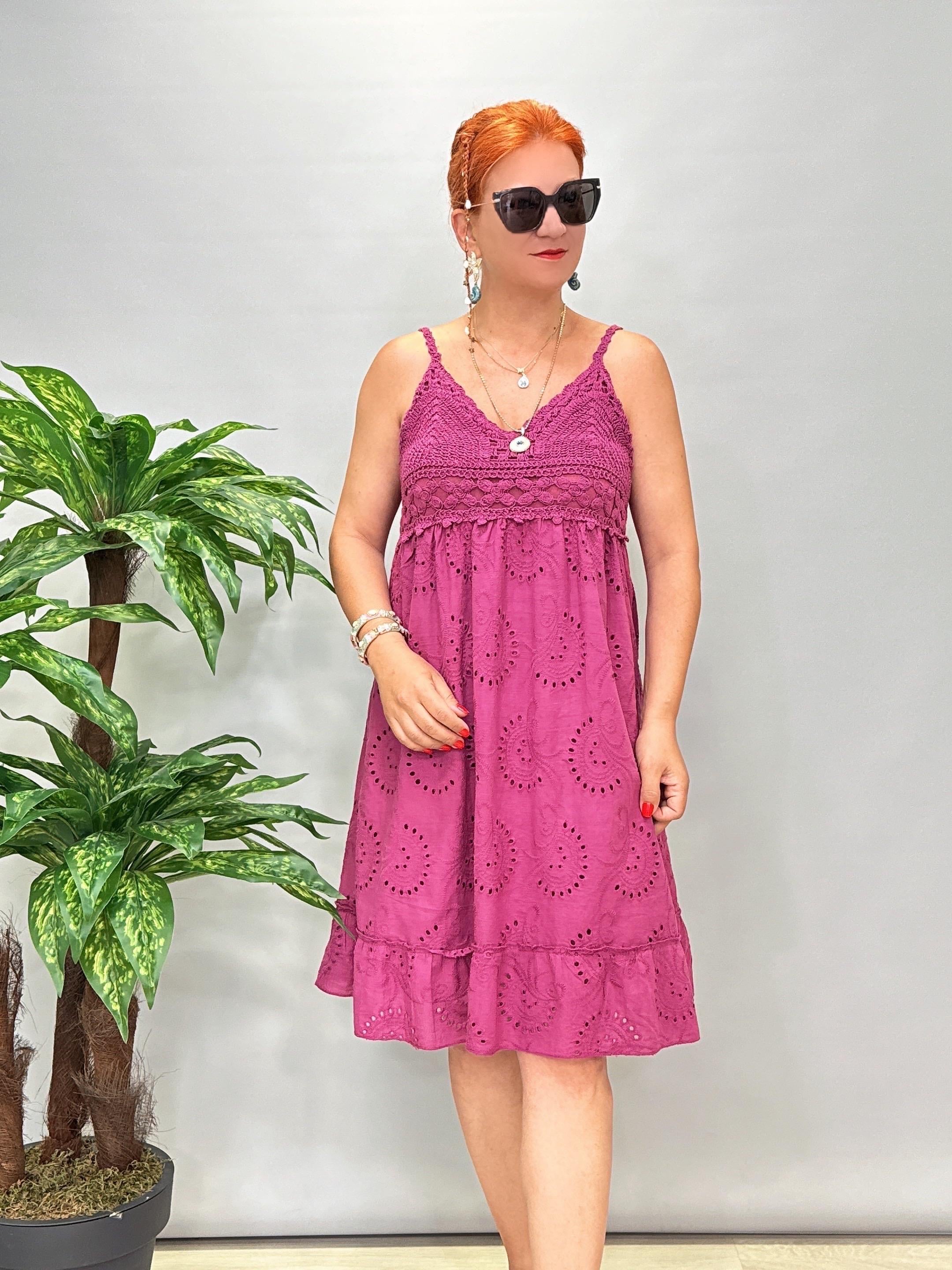 7002 Italyan Fisto ve Örme Detay Elbise Leylak