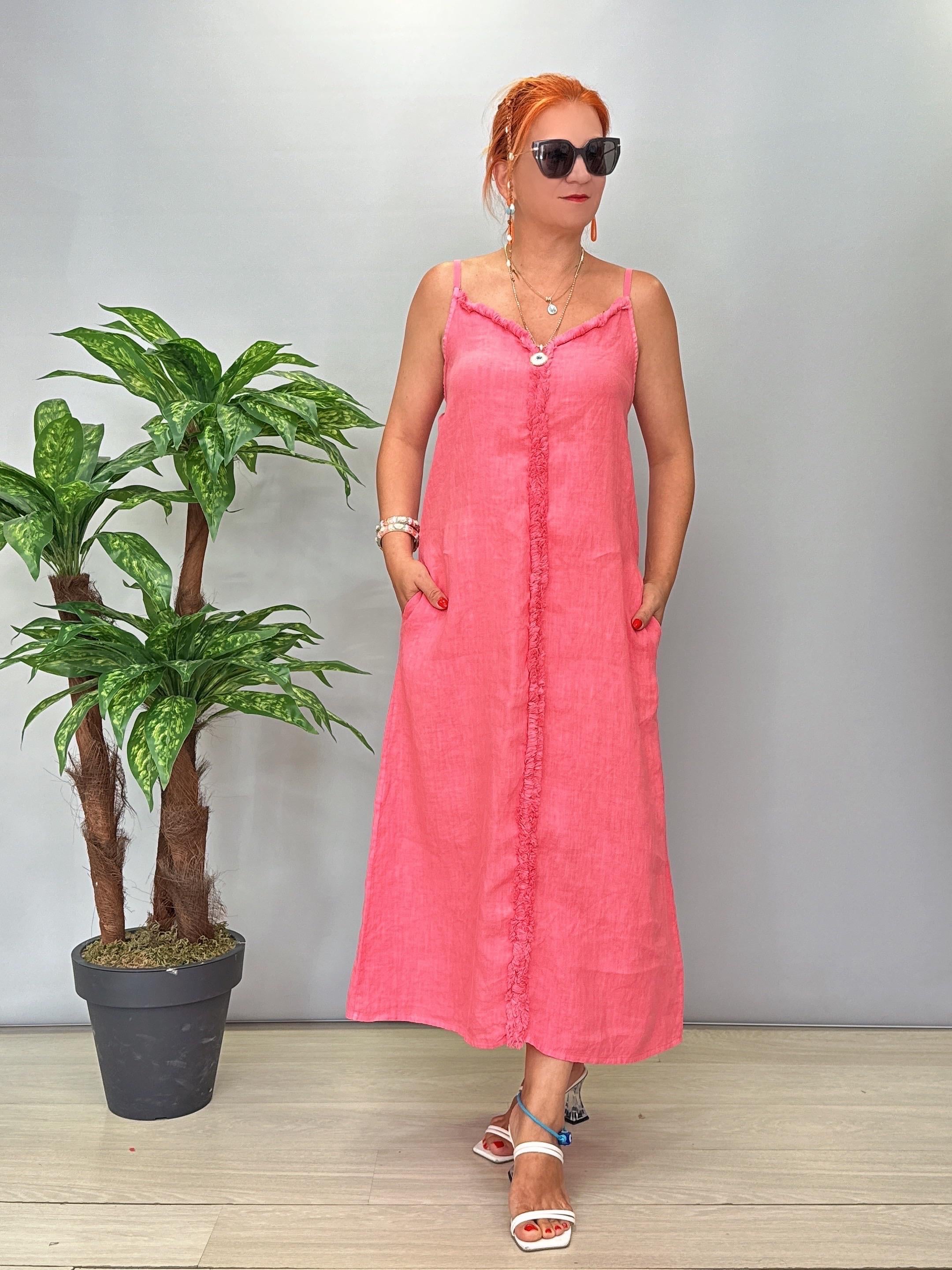 7004 Italyan Keten Elbise Pudra