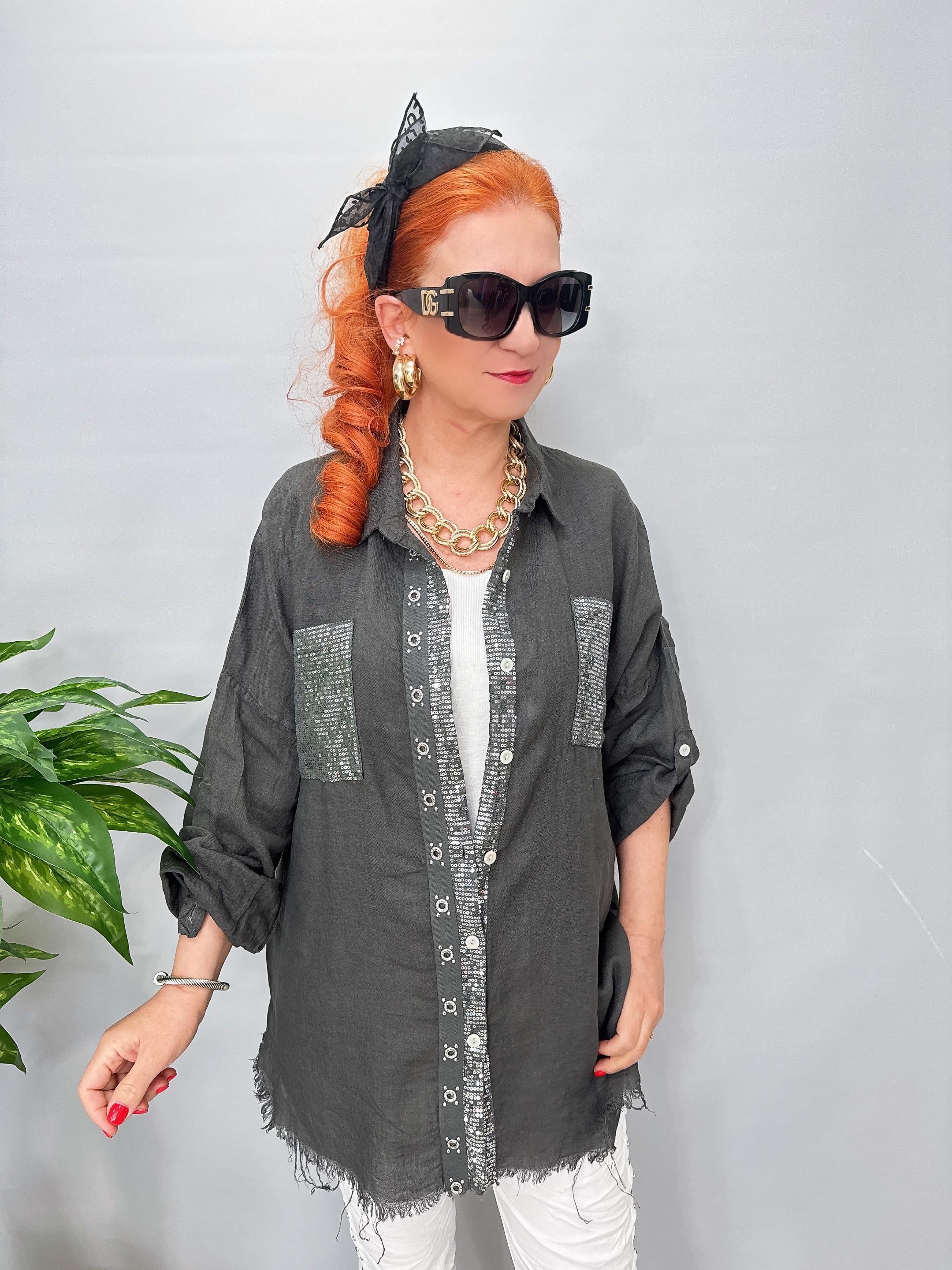 7010 Italyan Ham Keten Gömlek Ceket Antrasit