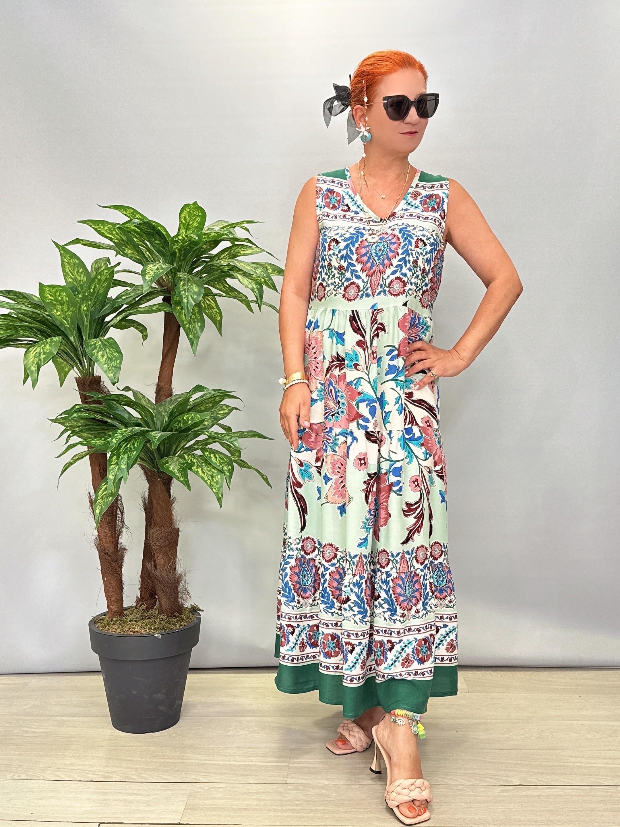 7050 Pamuklu Viskon Desenli Elbise 