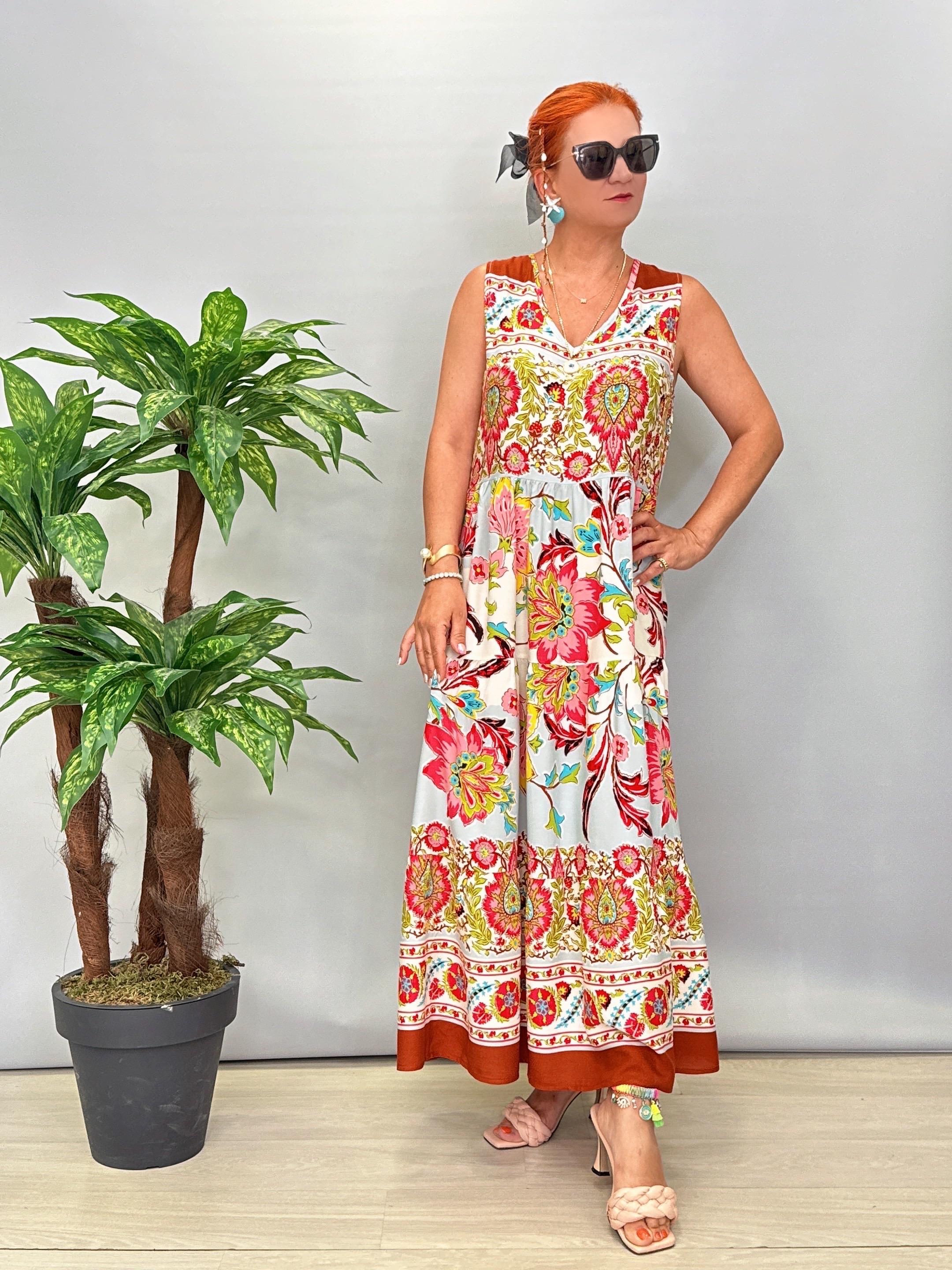 7050 Pamuklu Viskon Desenli Elbise 