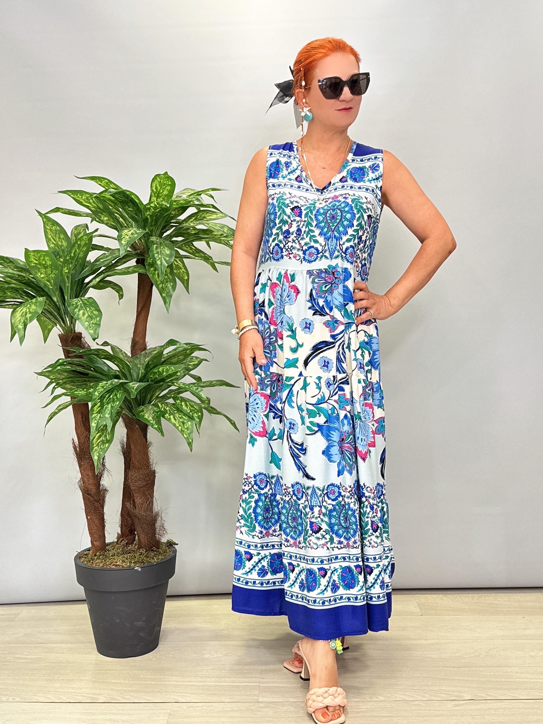 7050 Pamuklu Viskon Desenli Elbise 