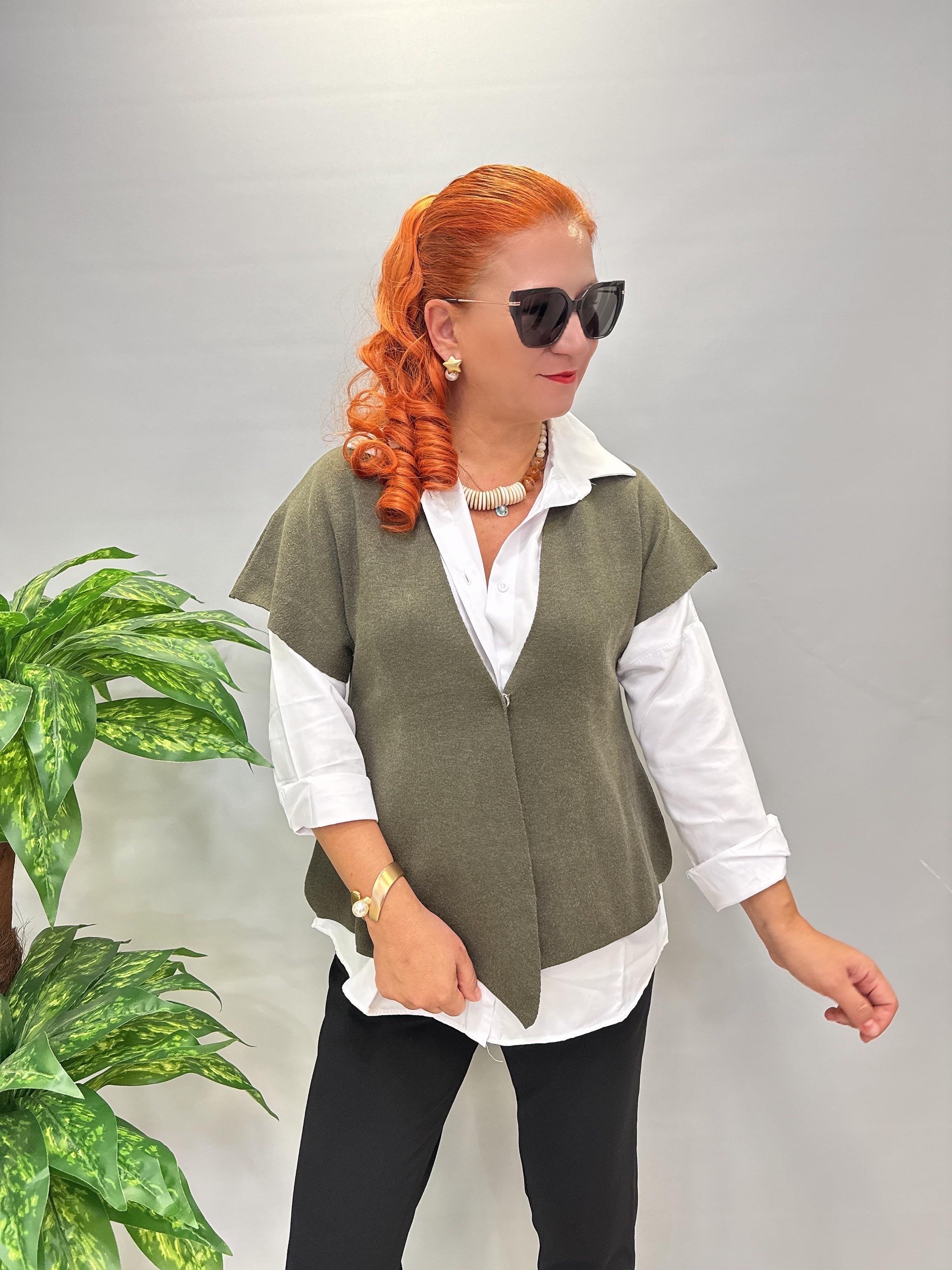 7088 Italyan Triko Yelek - Bluz Haki