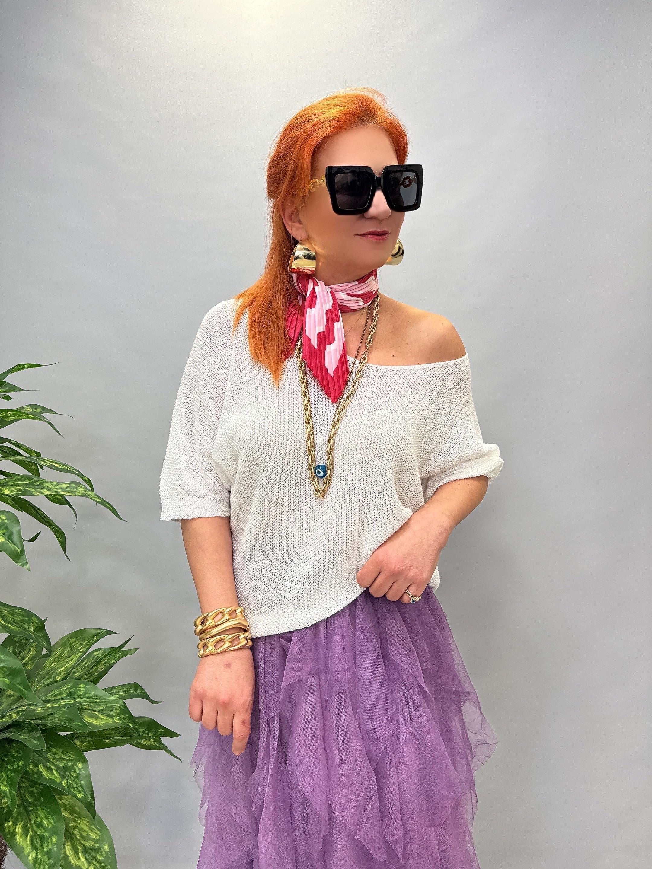 7090 MERSERİZE BLUZ BEYAZ