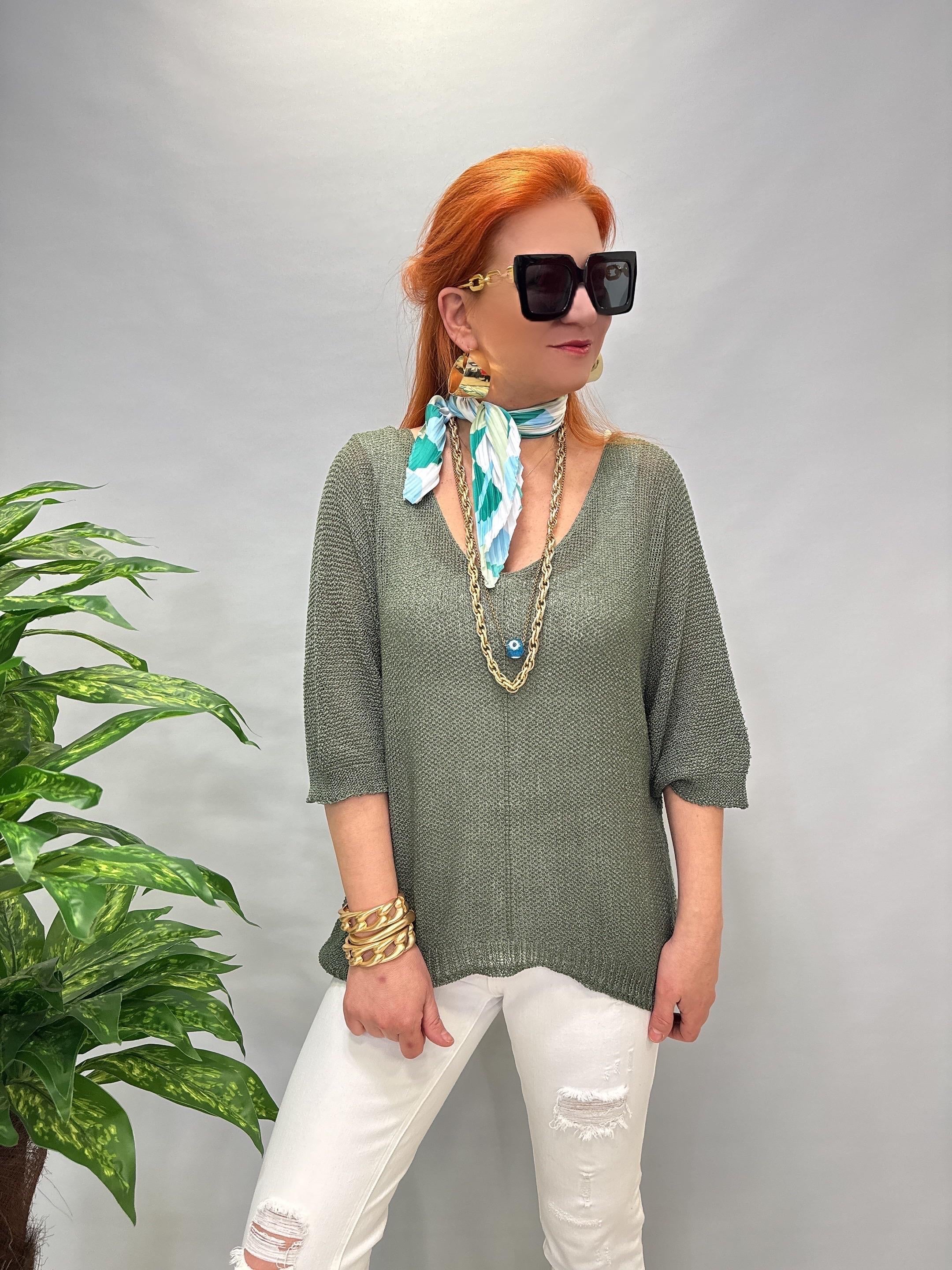 7090 MERSERİZE BLUZ HAKİ YEŞİL