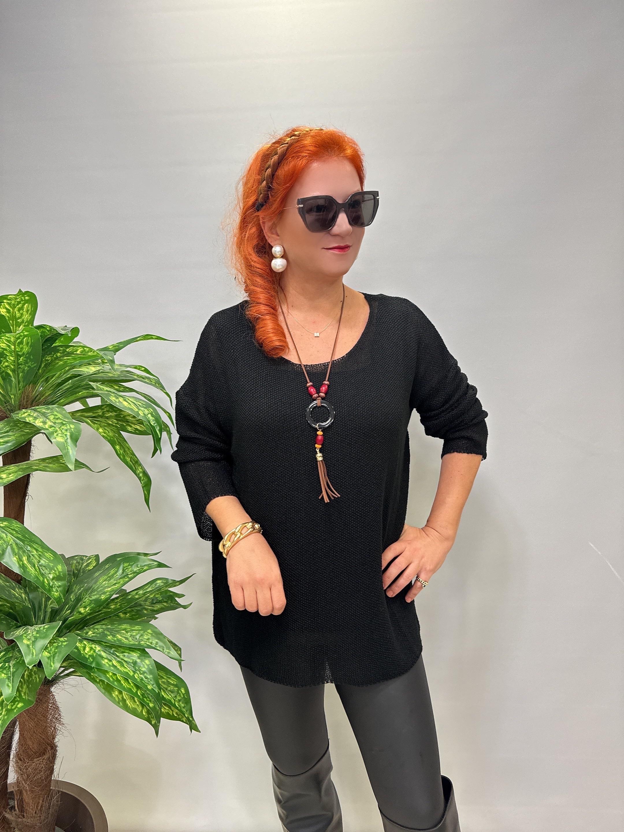 7091 Merserize Bluz (KOLYE HEDİYELİ) Siyah