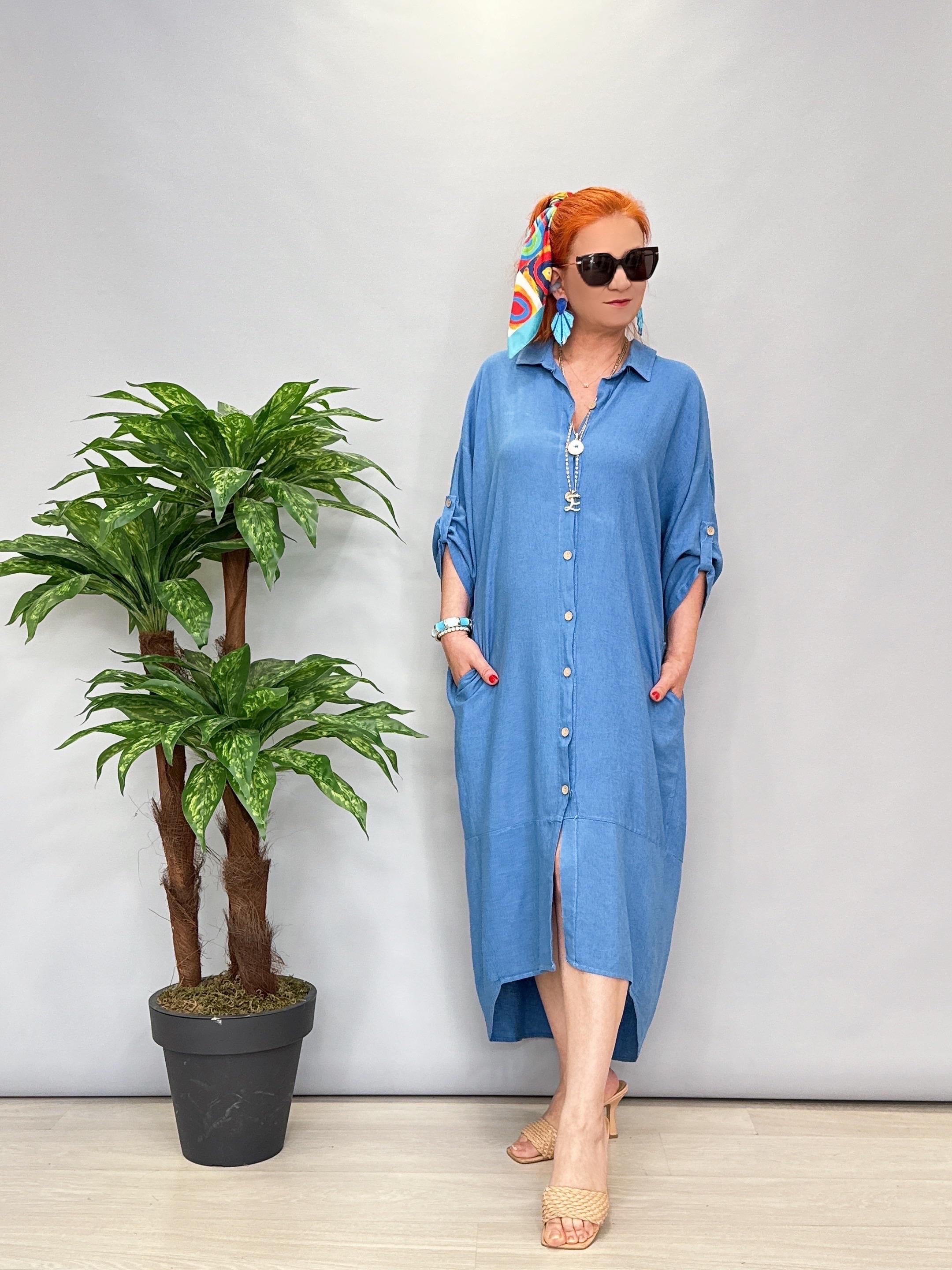 7460 Sırt Detay Elbise Mavi