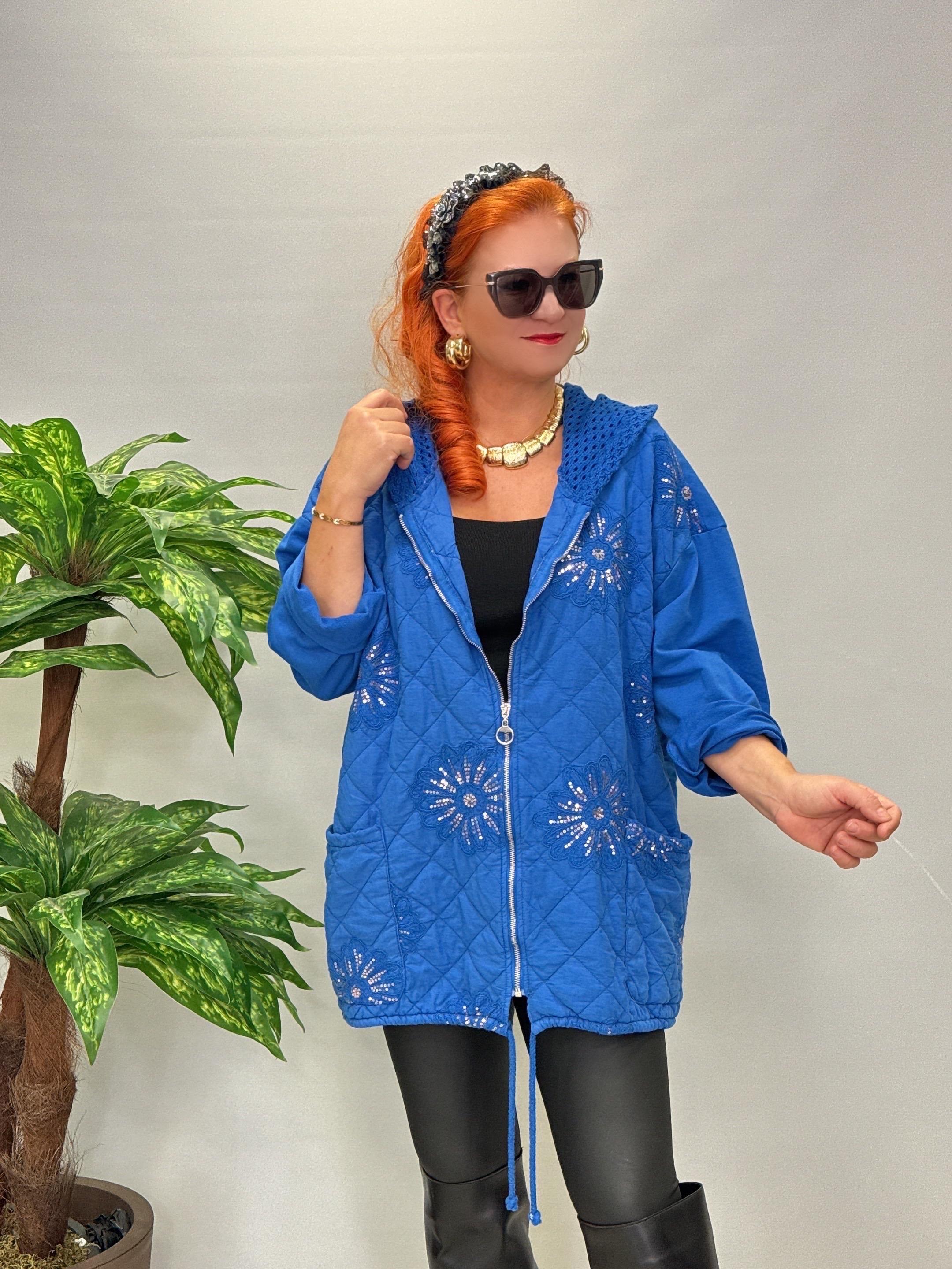 7557 Italyan Payet Detay Pamuklu Kaban-Ceket Mavi