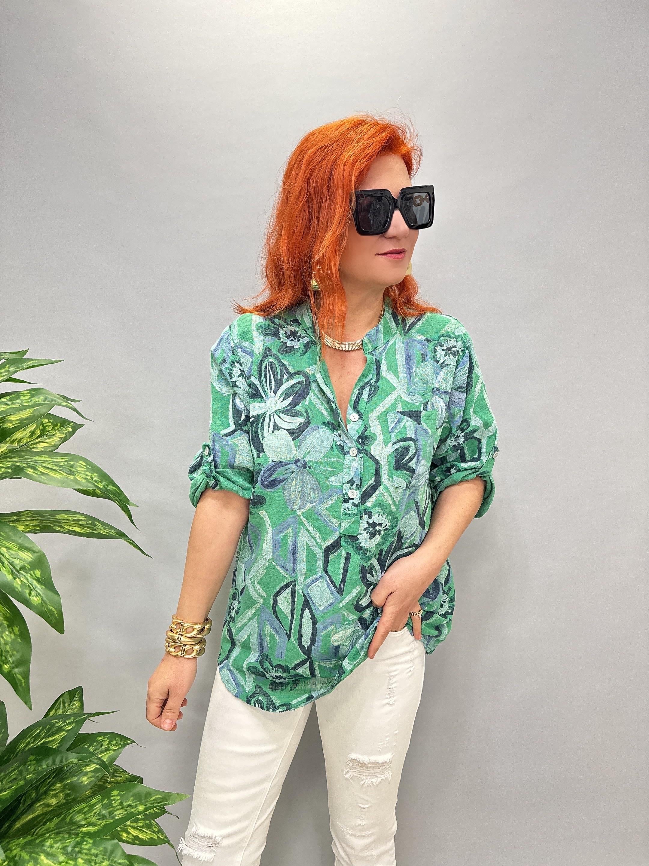 7560 İTALYAN PAMUKLU BLUZ YEŞİL