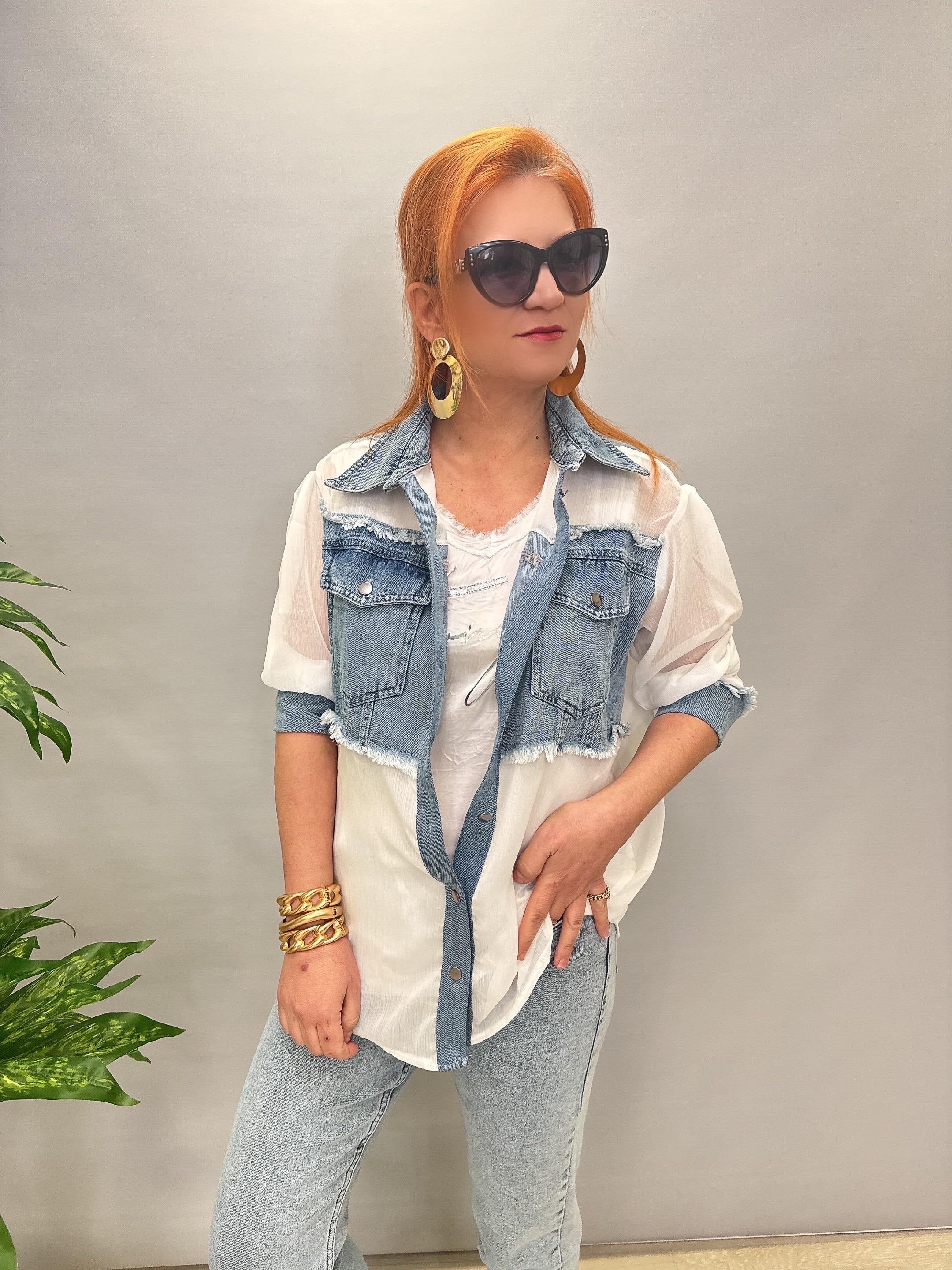 7580 JEAN DETAYLI TÜL GÖMLEK EKRU