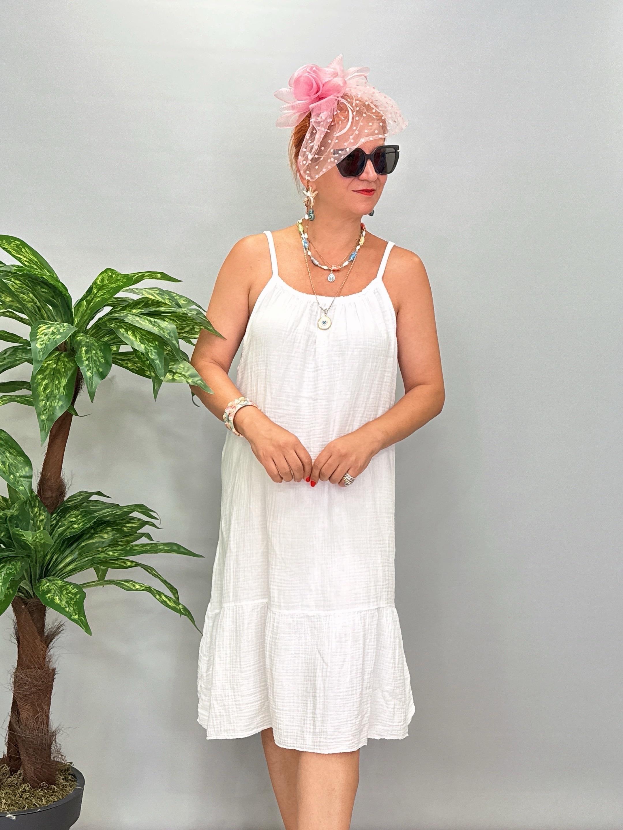 7708 Italyan Pamuklu Elbise Beyaz