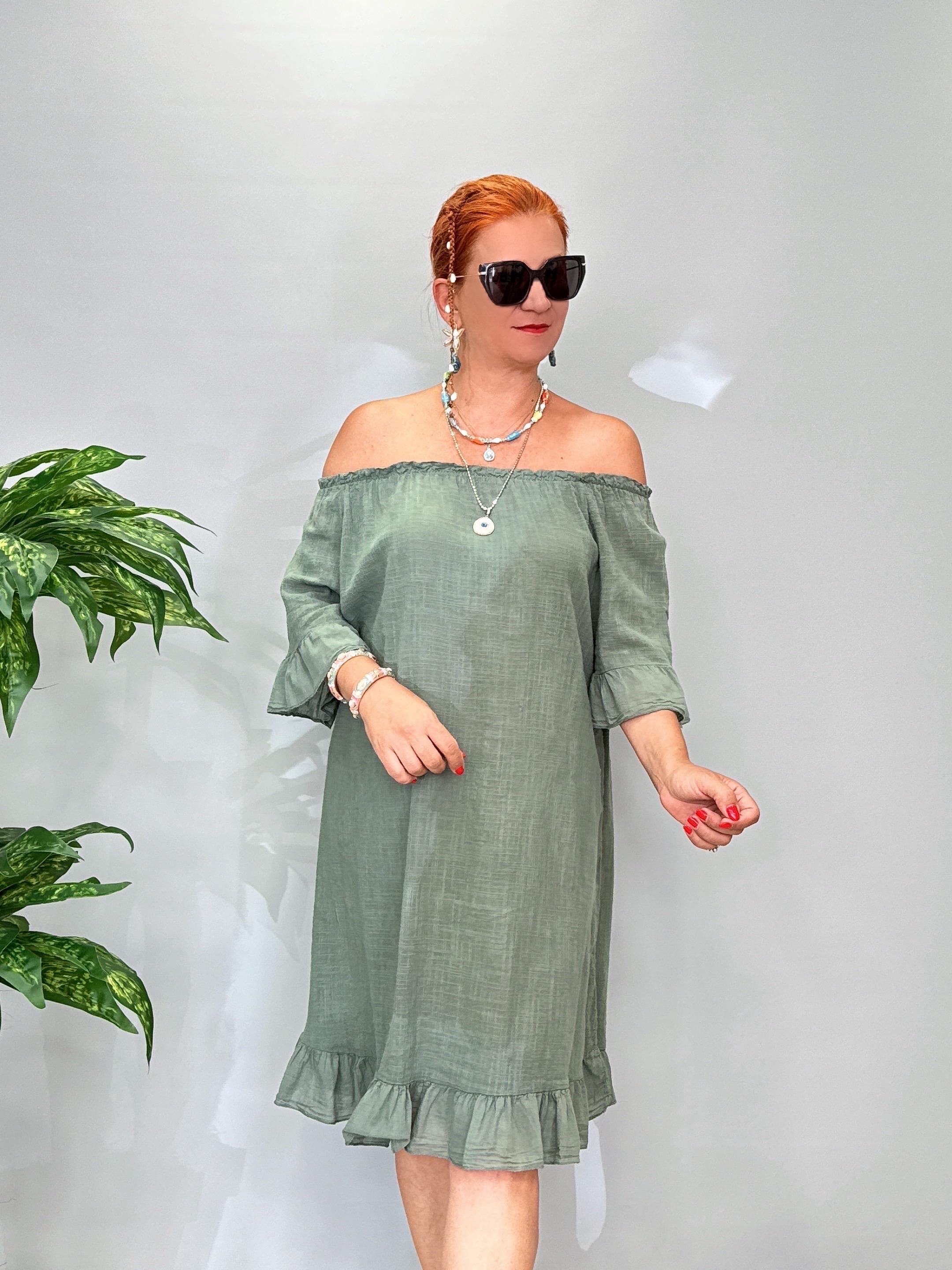 7708 Italyan Pamuklu Elbise Haki