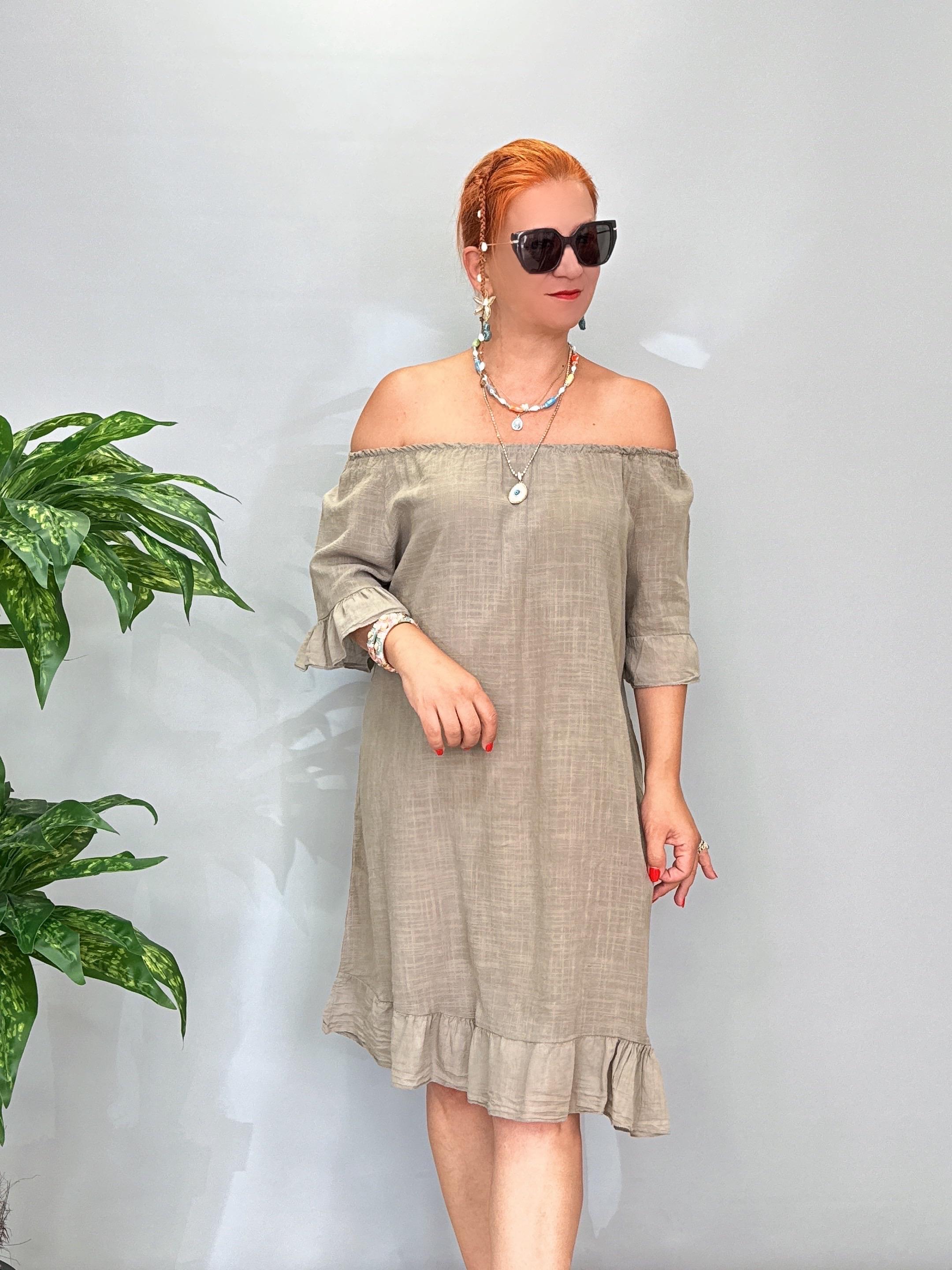 7708 Italyan Pamuklu Elbise Vizon