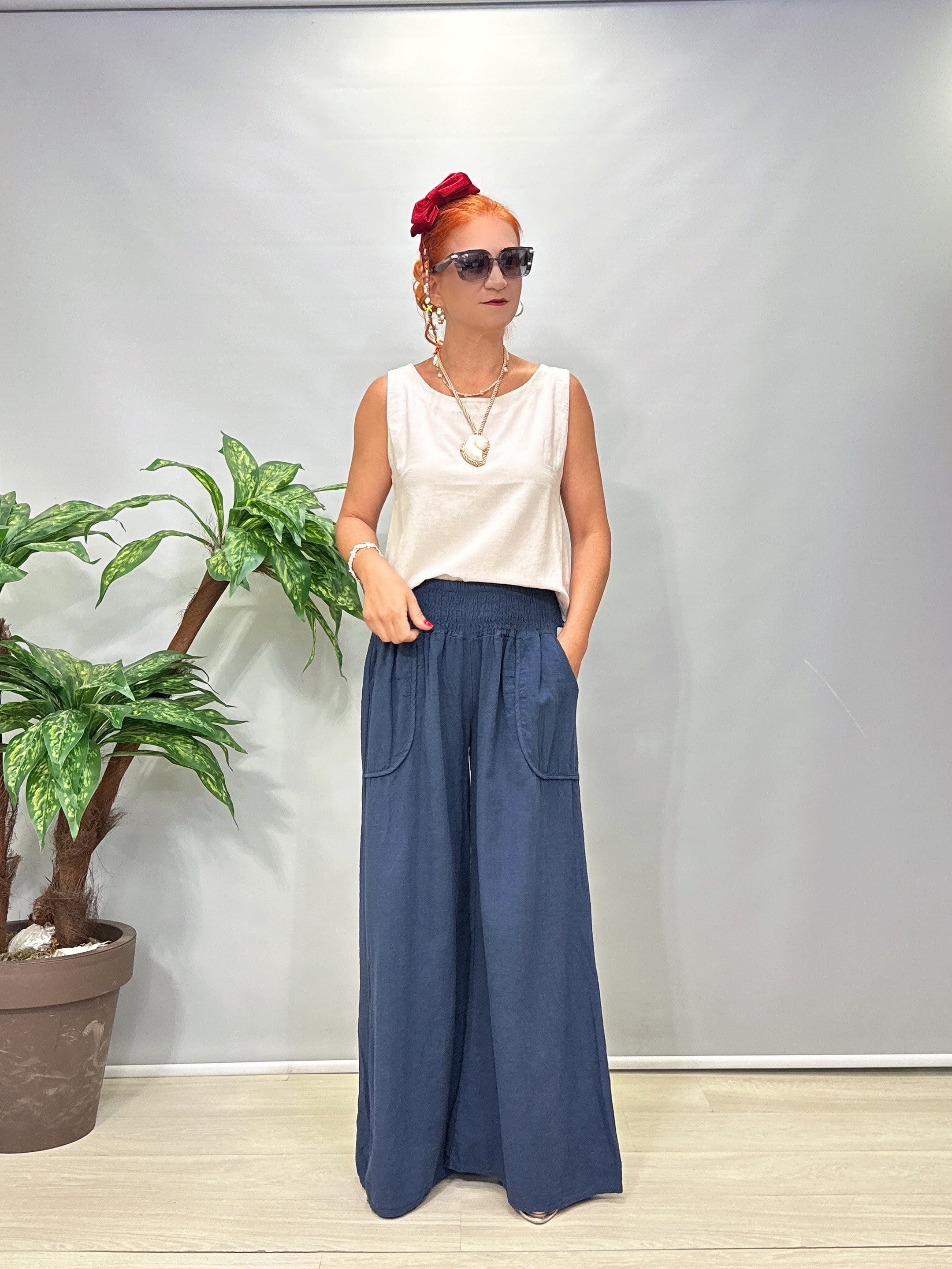 8012 Pamuklu Bol Paça Pantolon Lacivert