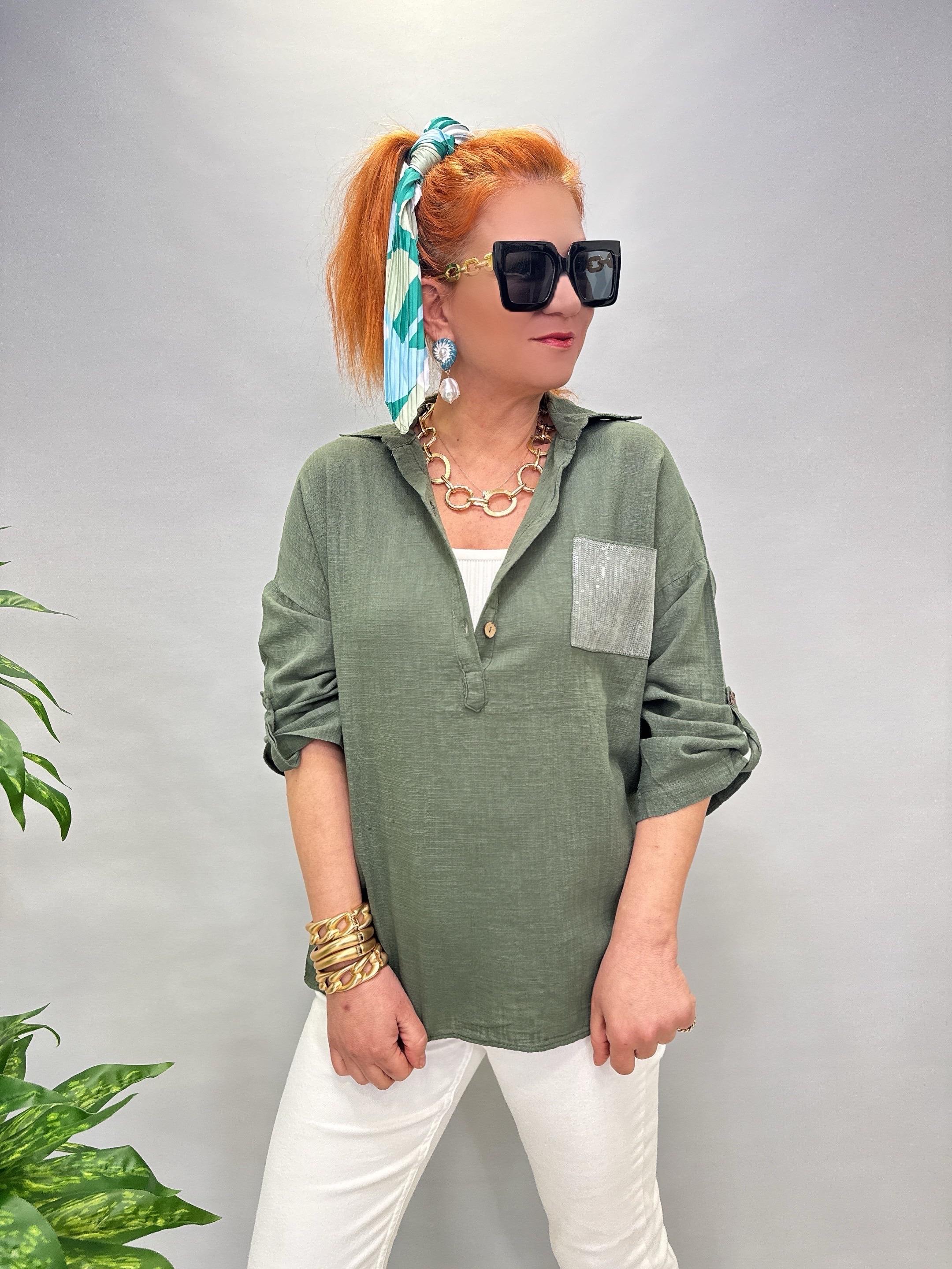 8045 PAMUKLU BLUZ HAKİ YEŞİL