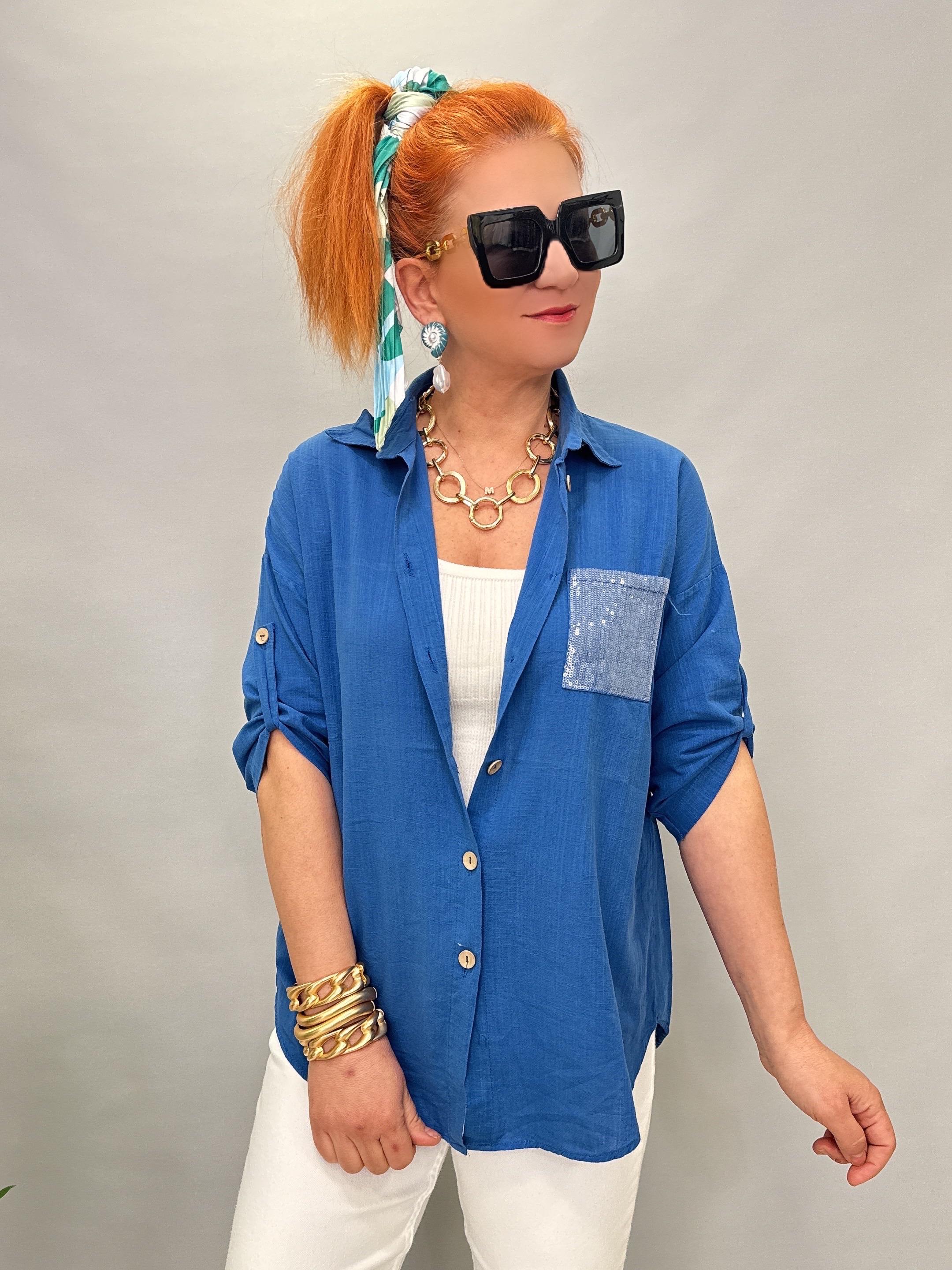 8045 PAMUKLU BLUZ SAKS MAVİ