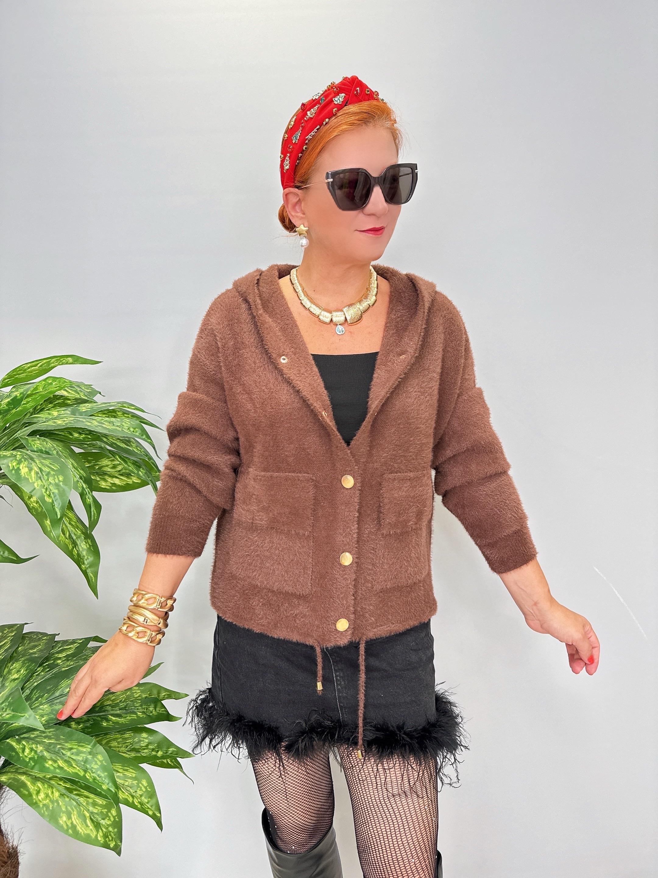 8058 Likralı Angora Hırka Acı Kahve