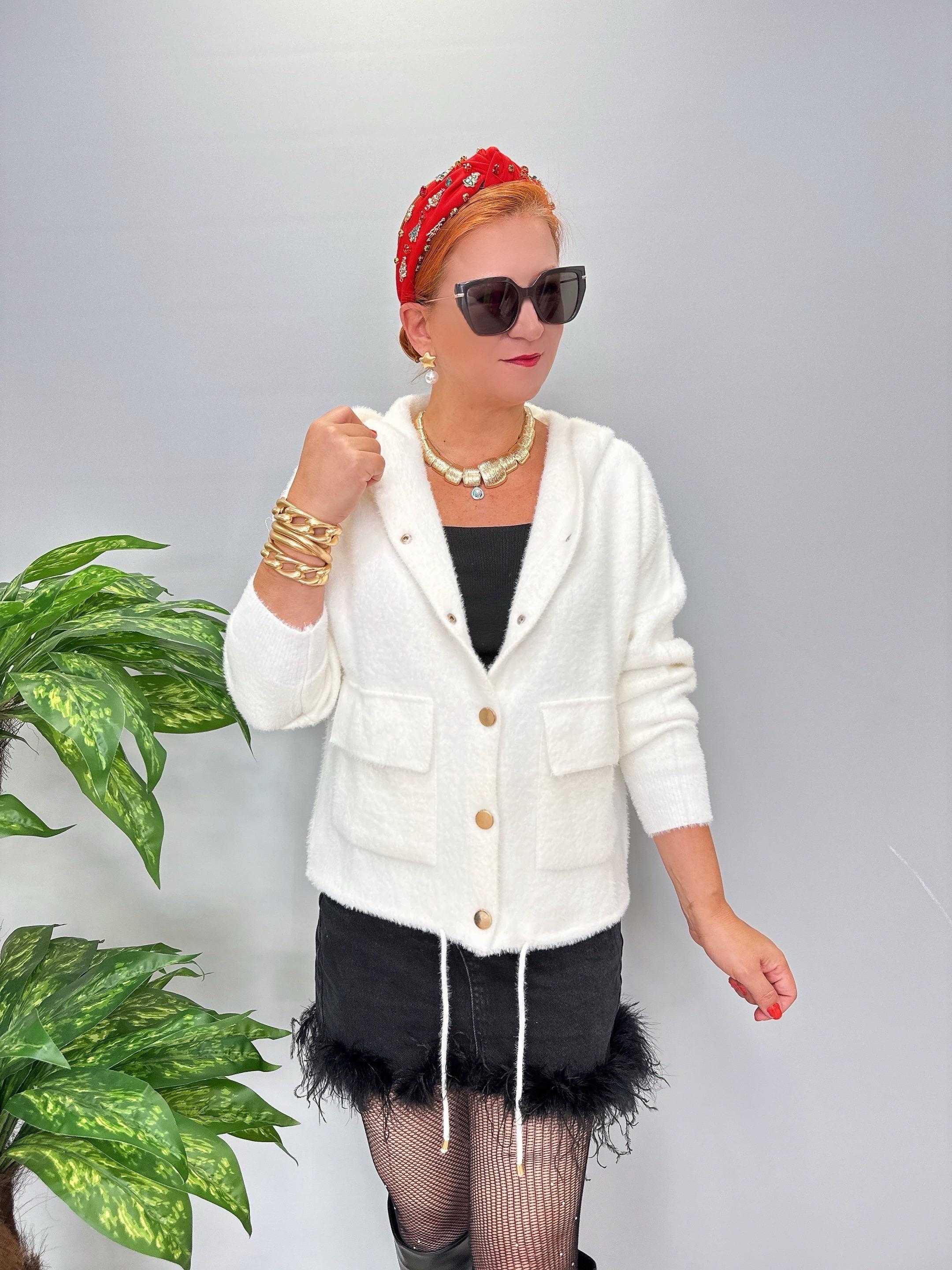 8058 Likralı Angora Hırka Beyaz