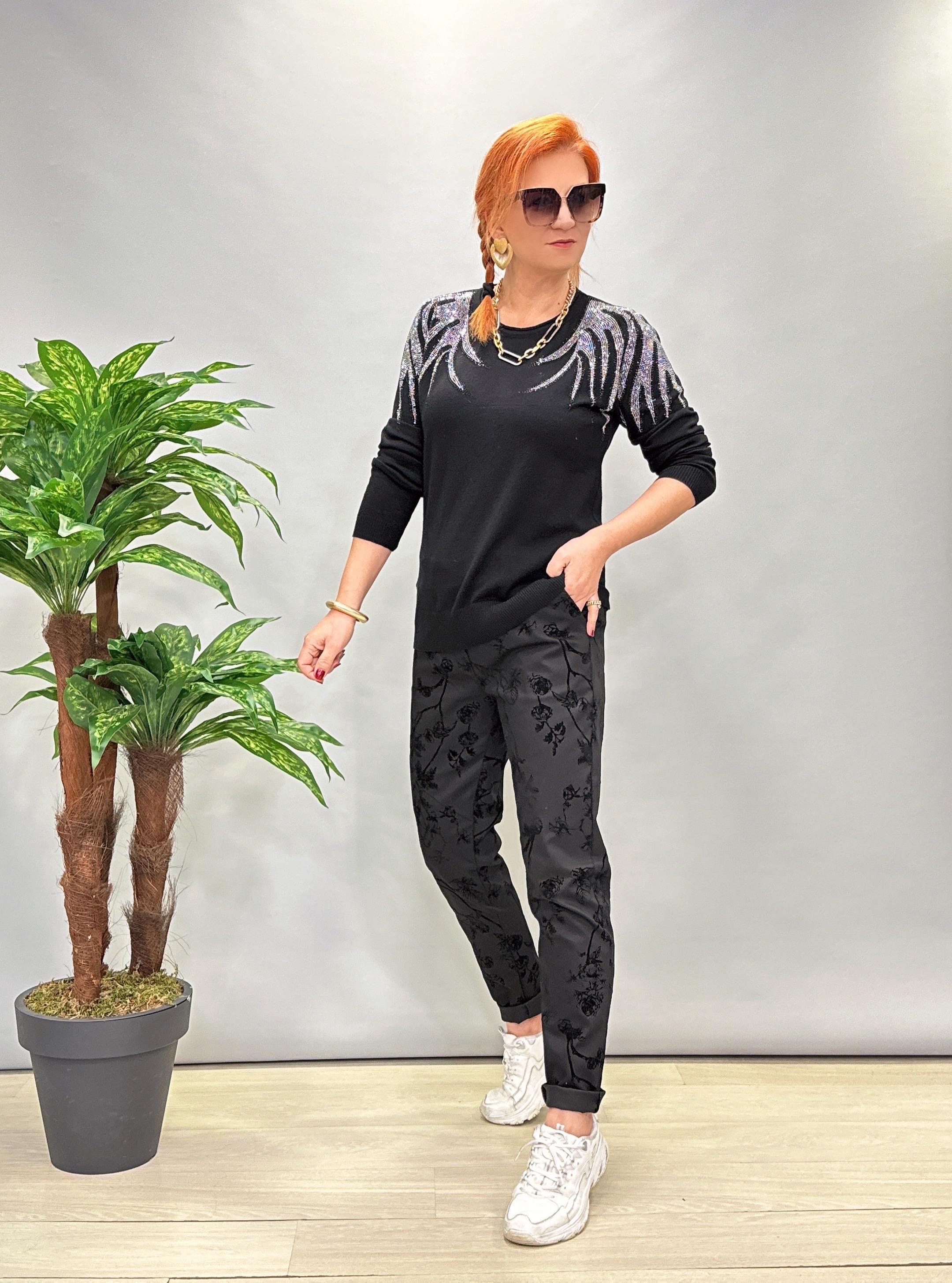 8070 DESENLİ ESNEK PANTOLON SİYAH 