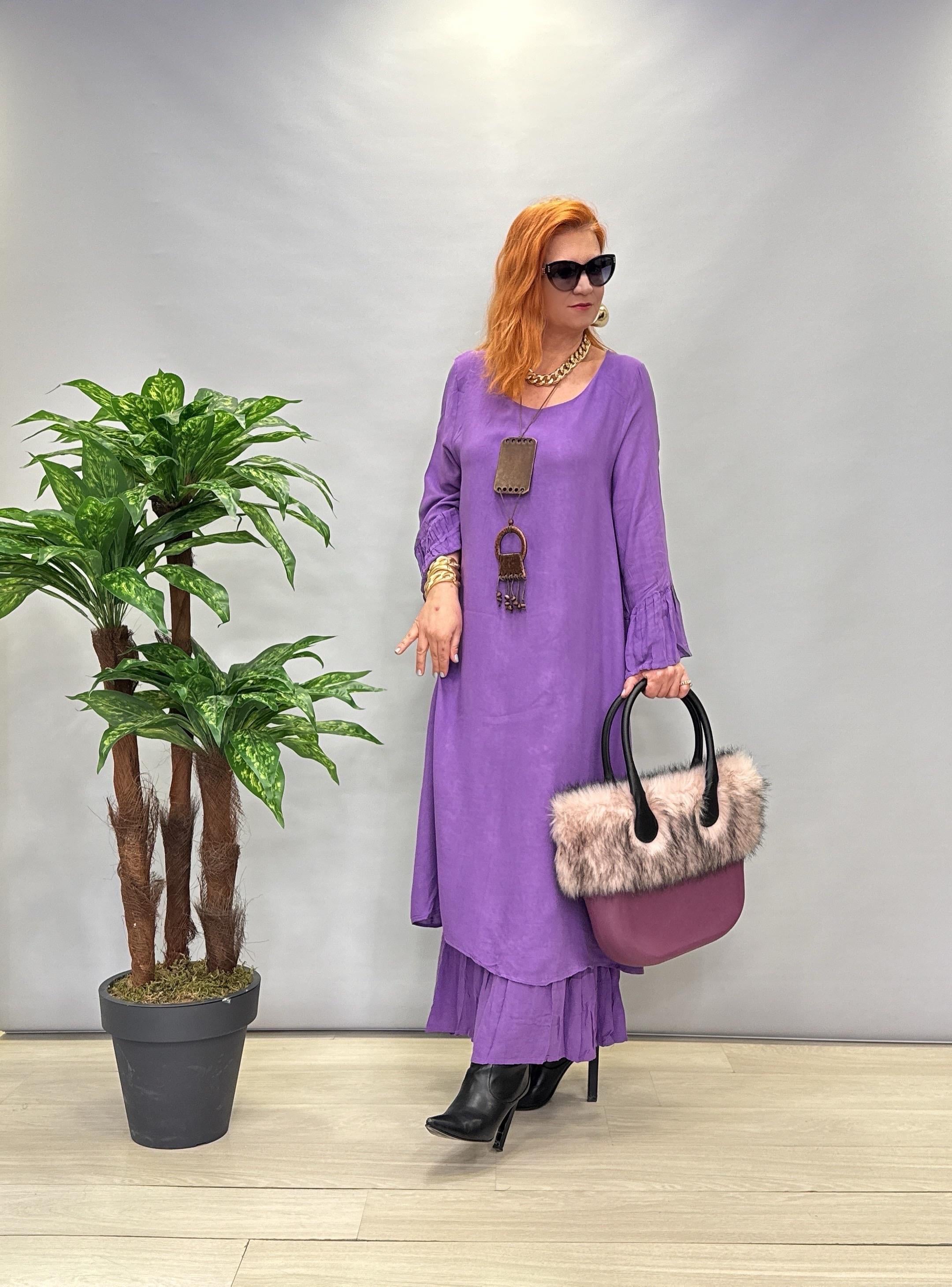 8081 PAMUKLU VİSKON ELBİSE MOR