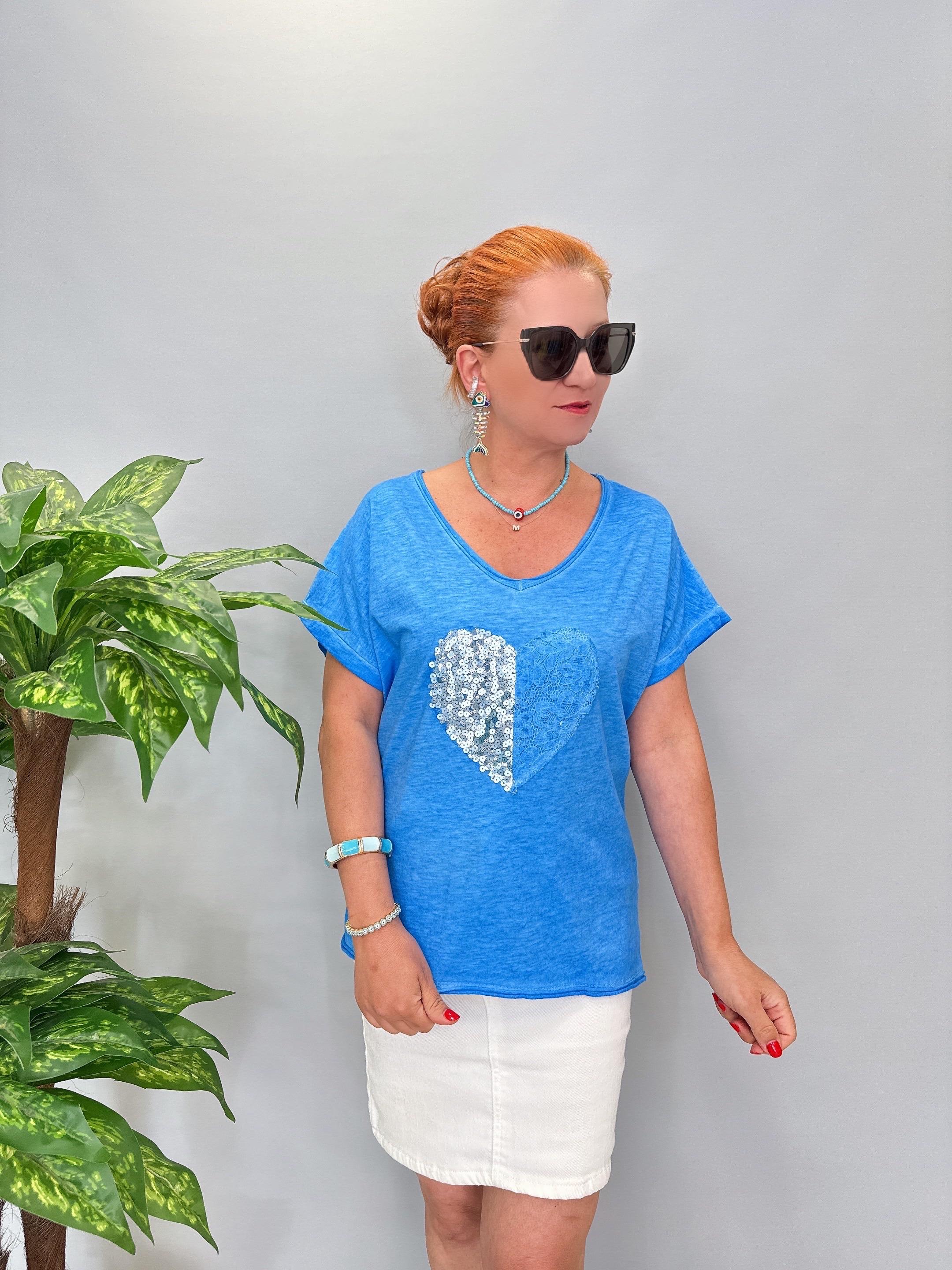 8210 Italyan Likralı Pamuklu Bluz Mavi