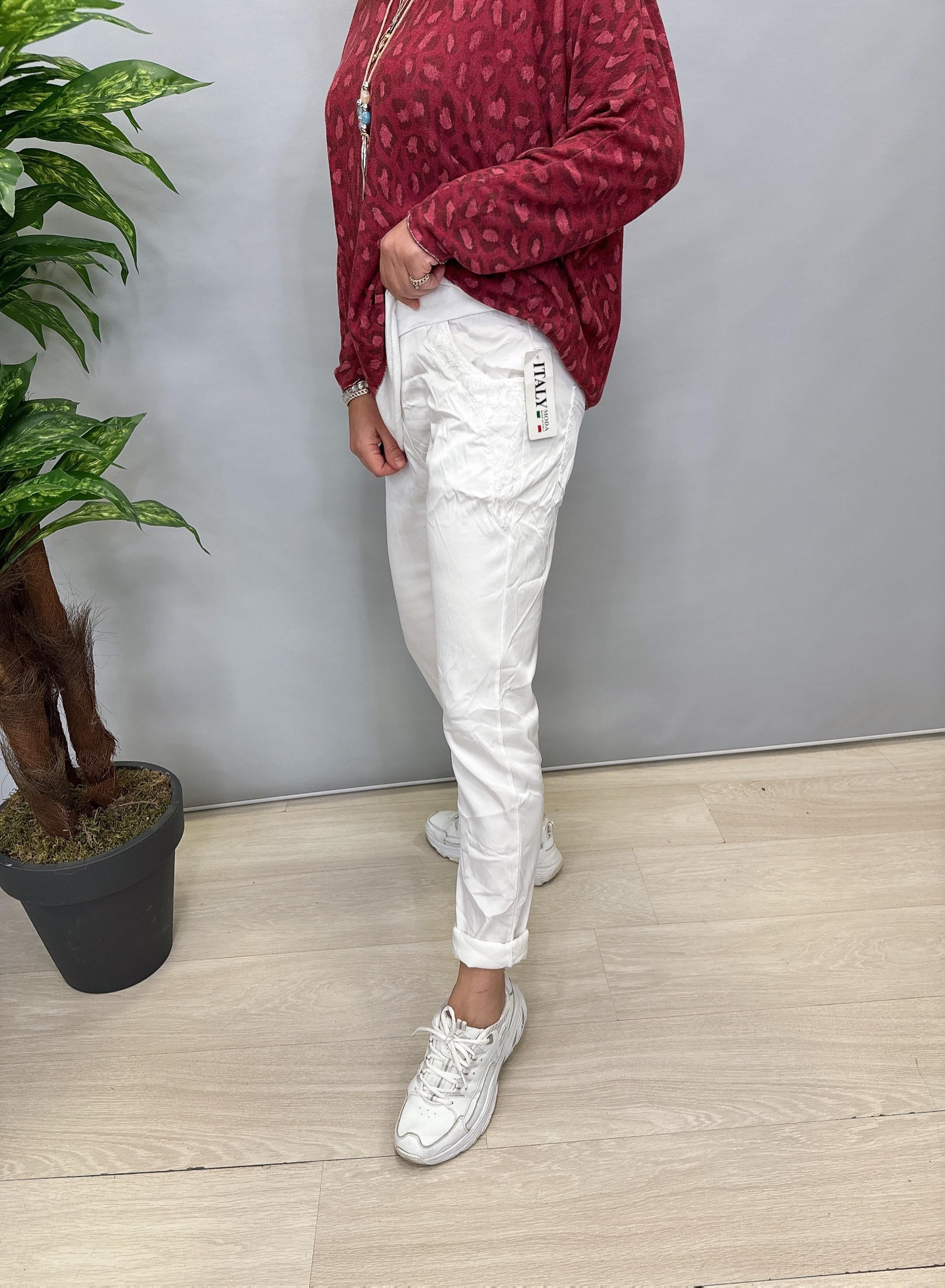 8484 İTALYAN DANTEL DETAY PANTOLON BEYAZ 40-48 BEDENE KADAR UYGUNDUR