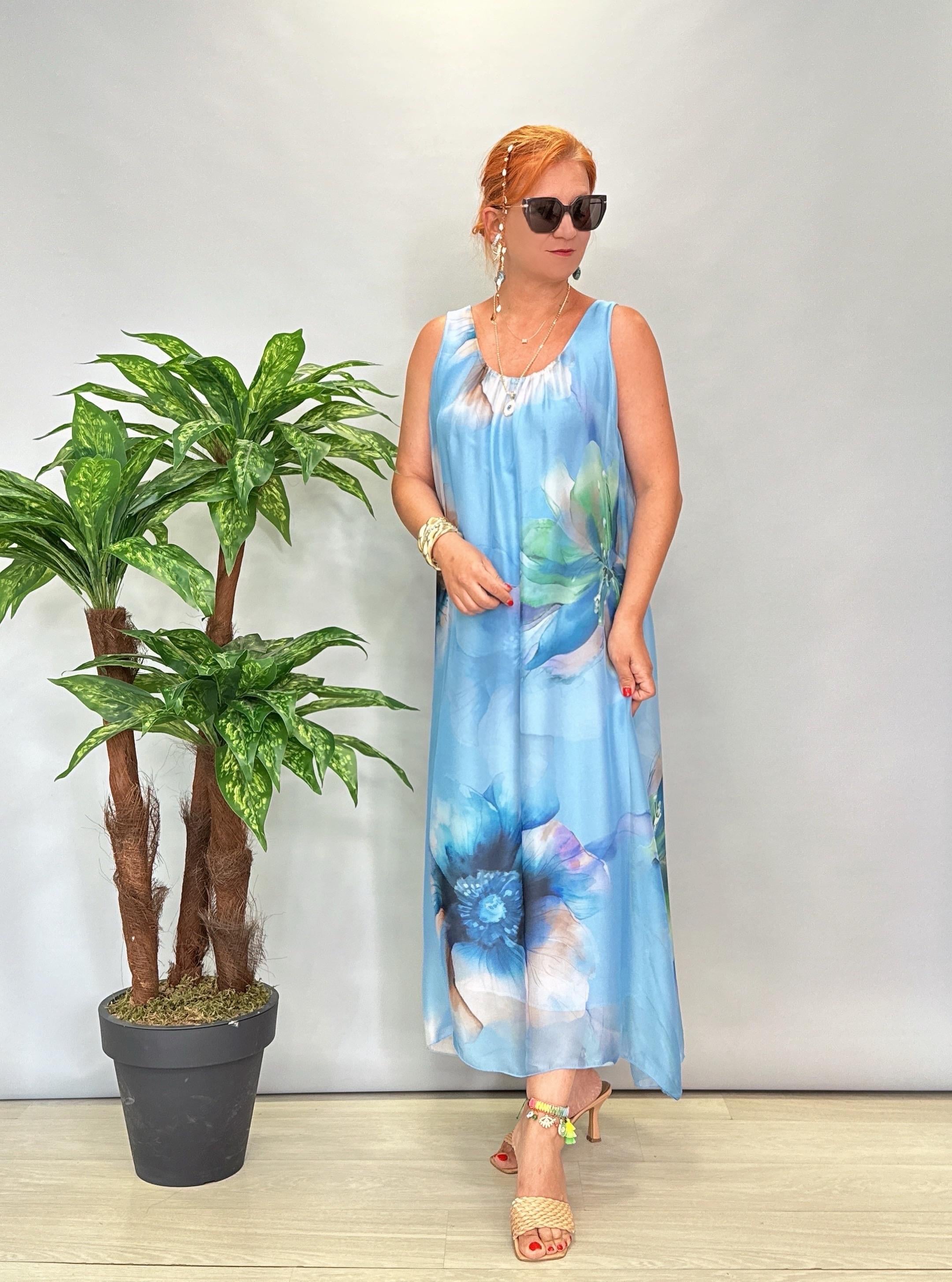 8822 Italyan İpek Elbise Açık Mavi