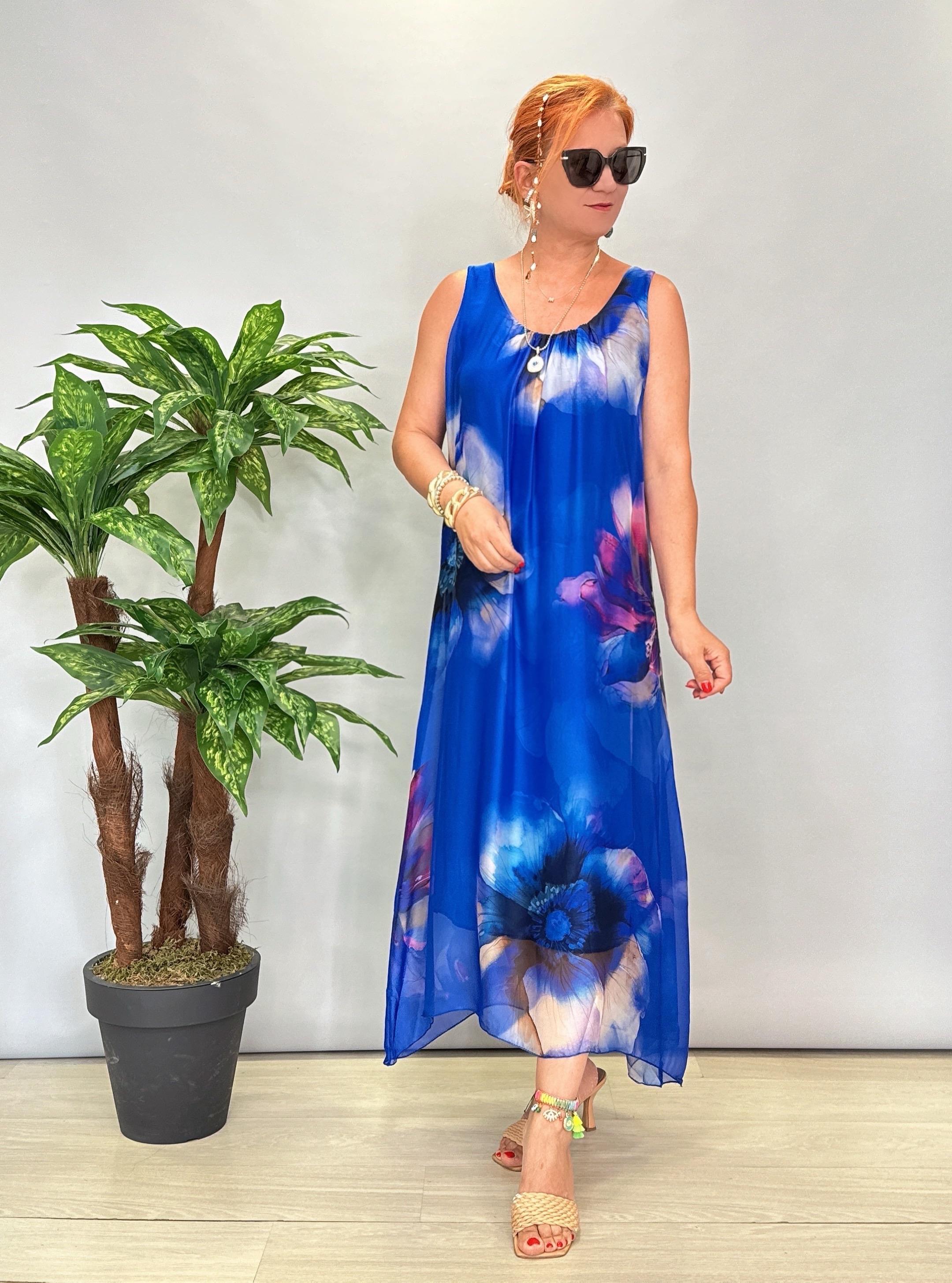 8822 Italyan İpek Elbise Mavi